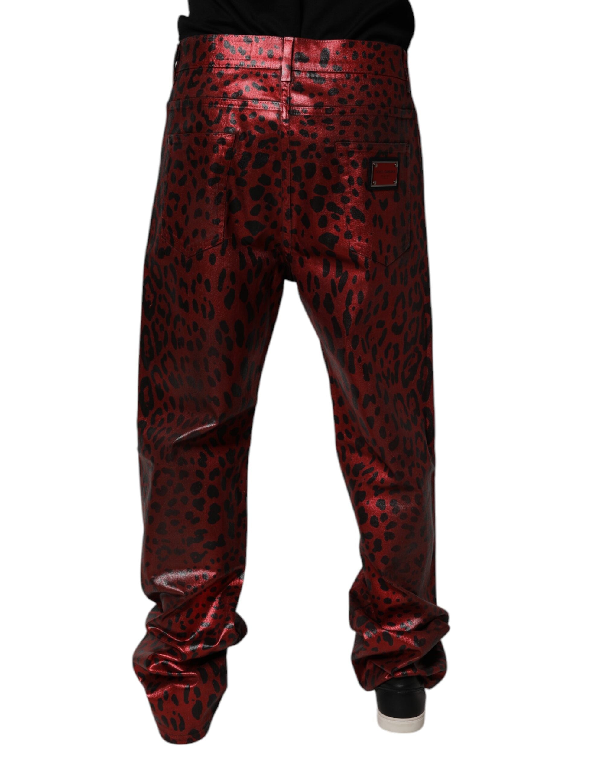 Dolce & Gabbana Rote Leopard Baumwoll Straight Herren Jeans