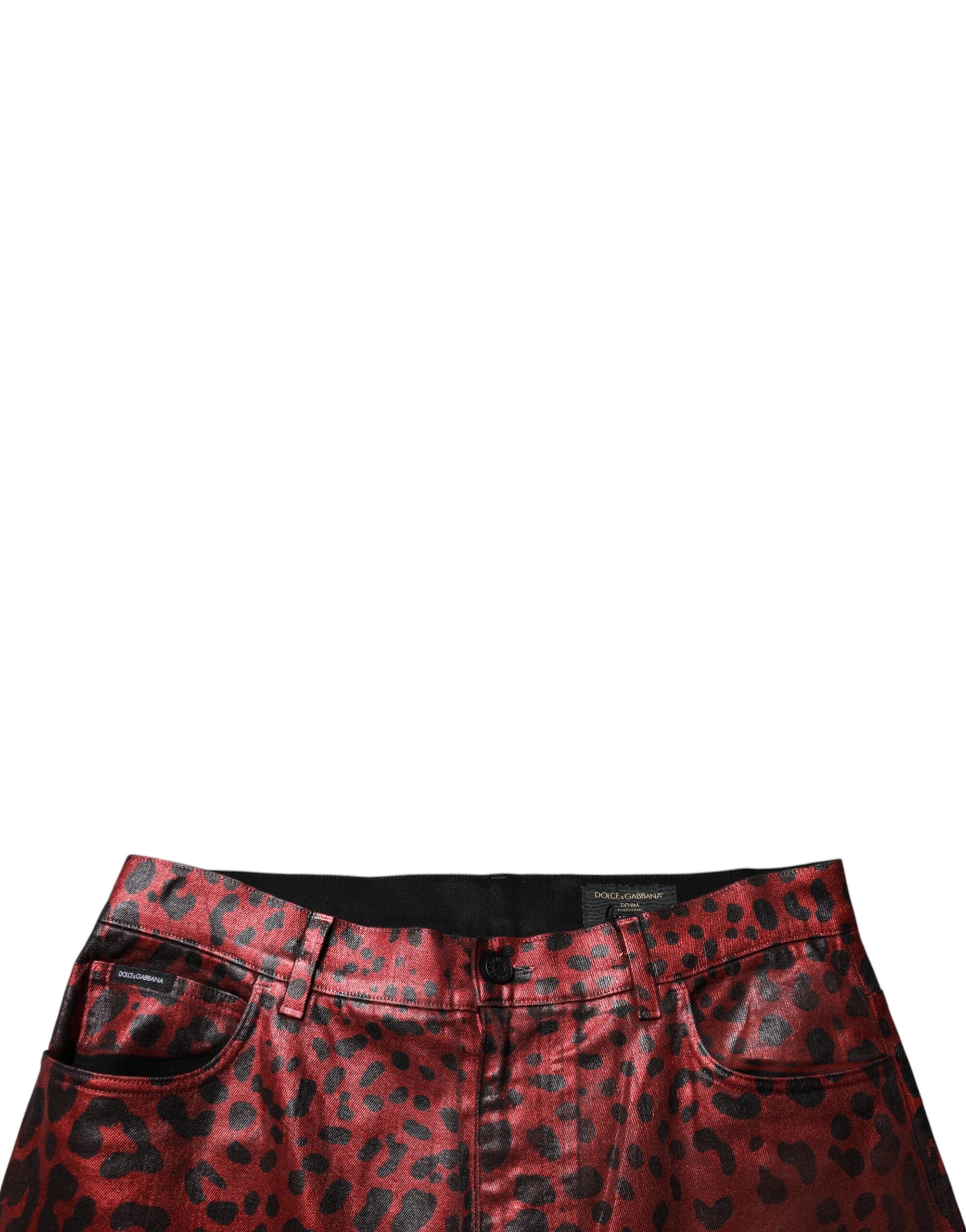 Dolce & Gabbana Rote Leopard Baumwoll Straight Herren Jeans