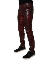 Dolce & Gabbana Rote Leopard Baumwolle Skinny Herren Jeans