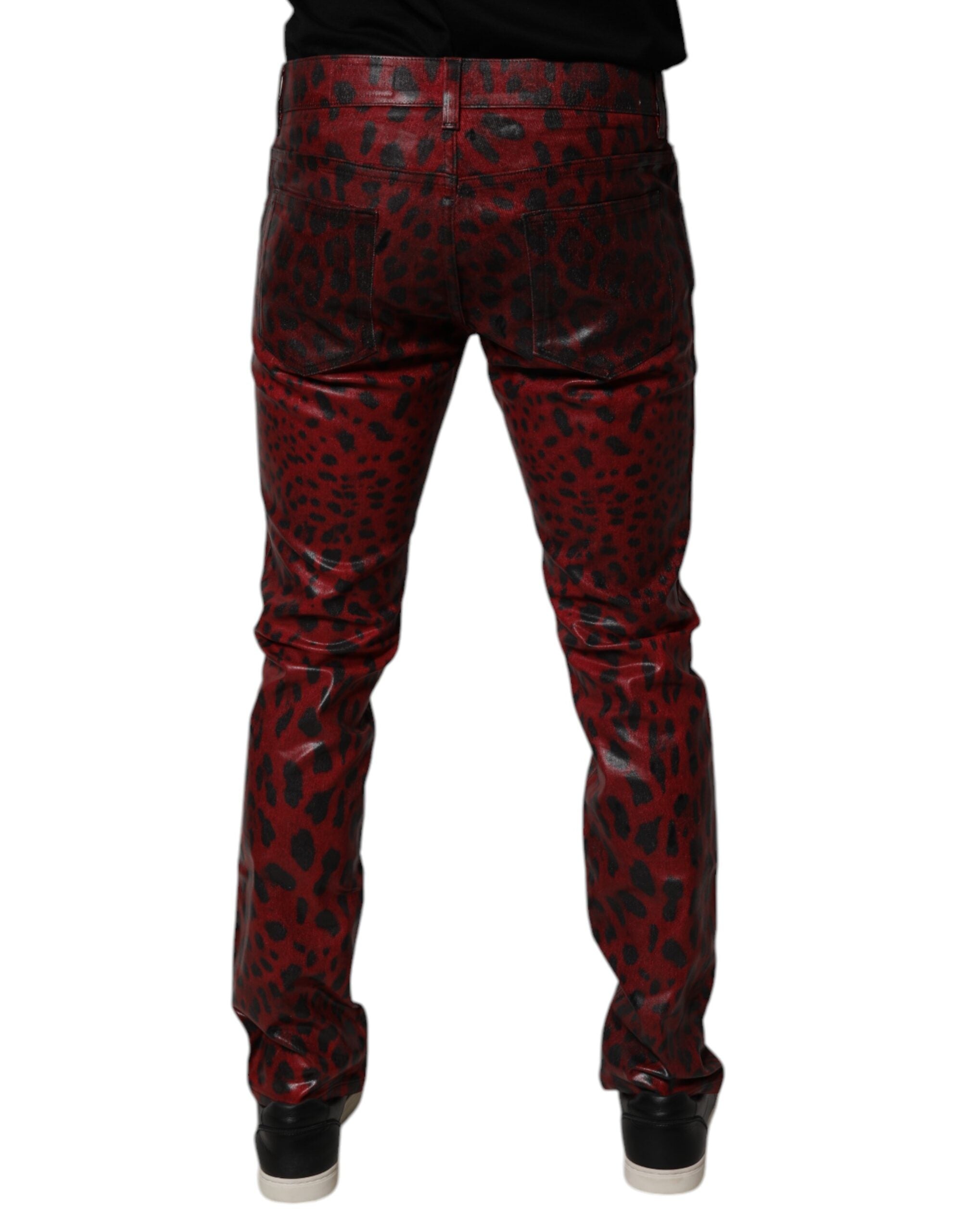 Dolce & Gabbana Rote Leopard Baumwolle Skinny Herren Jeans
