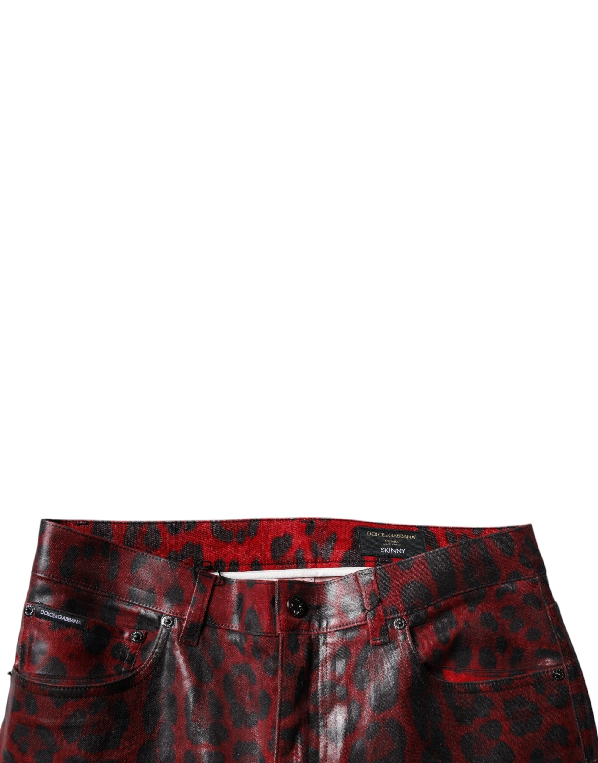 Dolce & Gabbana Rote Leopard Baumwolle Skinny Herren Jeans