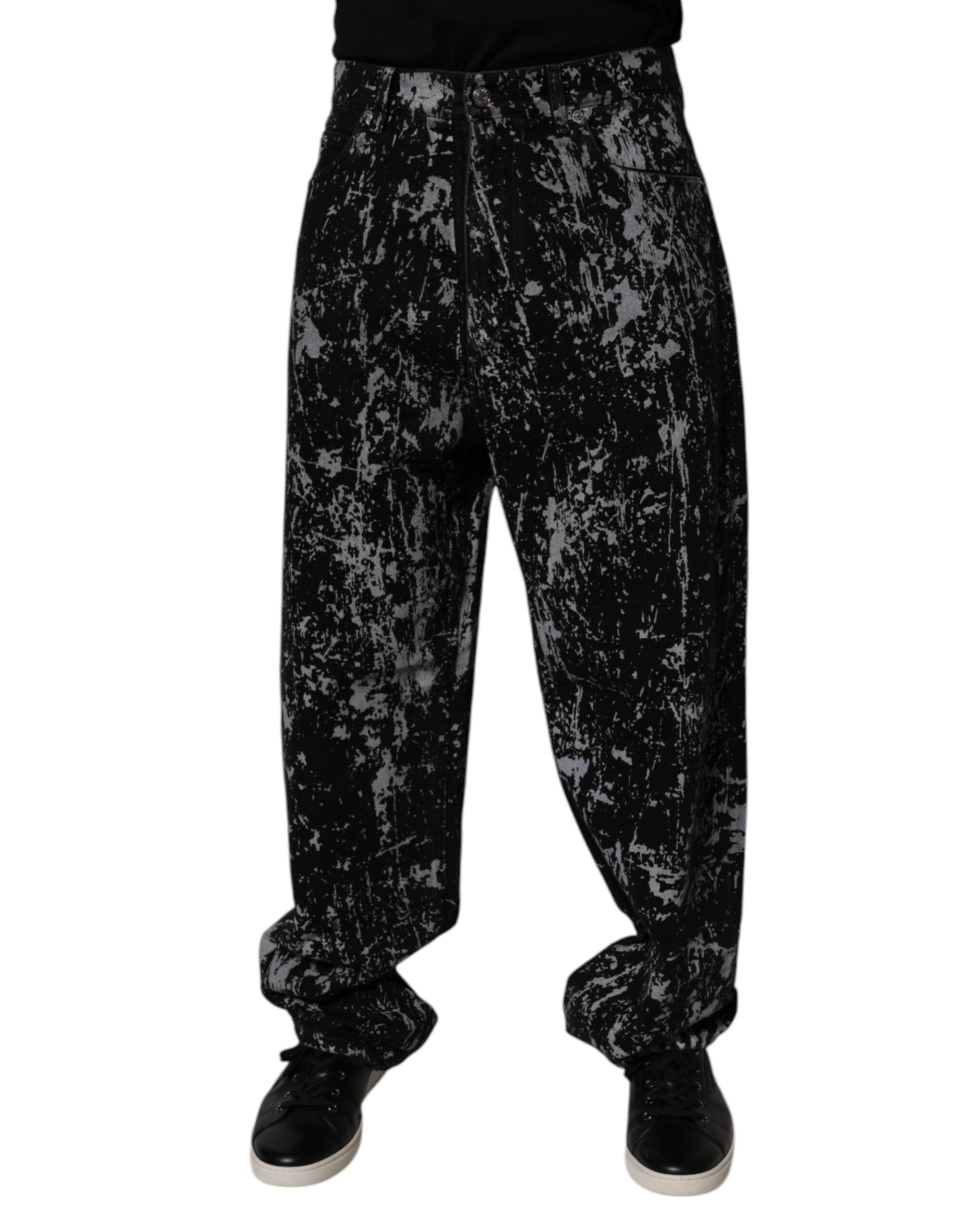 Dolce & Gabbana Schwarze Tie-Dye Baumwoll-Straight-Jeans für Herren