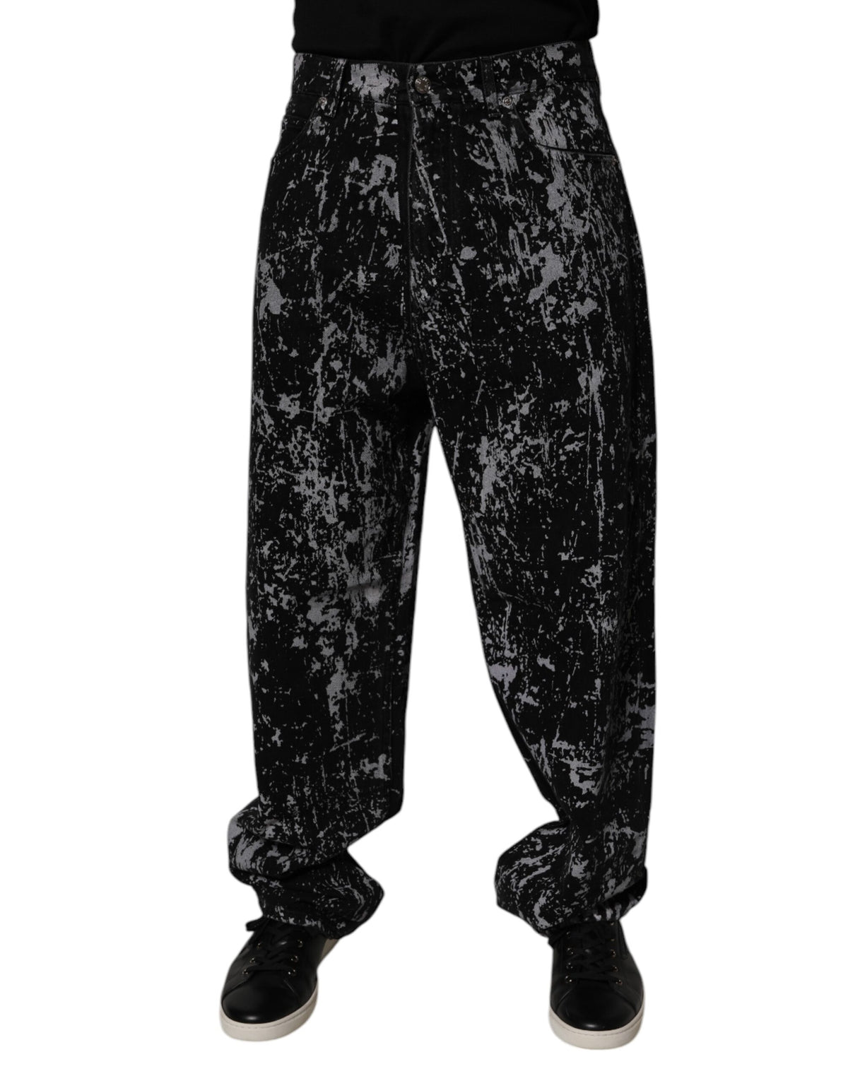 Dolce & Gabbana Schwarze Tie-Dye Baumwoll-Straight-Jeans für Herren