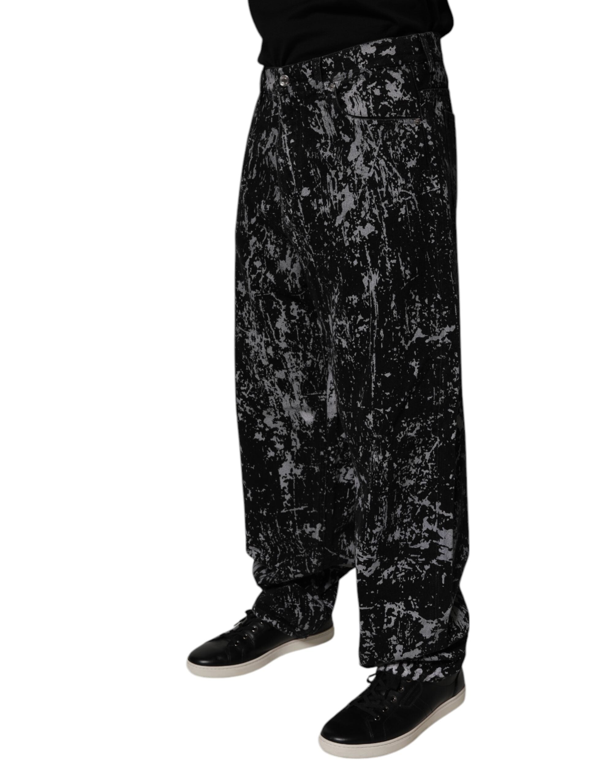 Dolce & Gabbana Schwarze Tie-Dye Baumwoll-Straight-Jeans für Herren