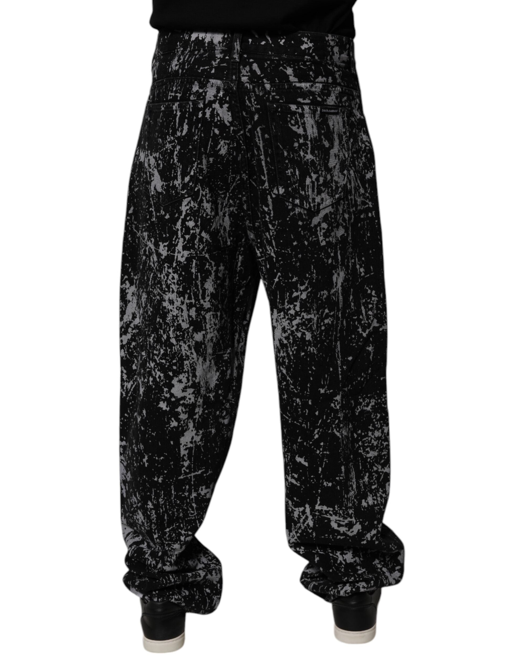 Dolce & Gabbana Schwarze Tie-Dye Baumwoll-Straight-Jeans für Herren
