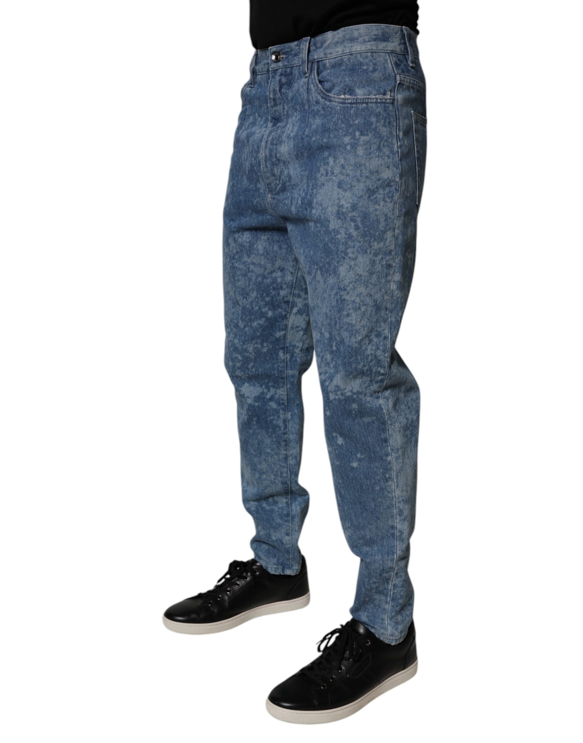Dolce & Gabbana Blaue Batik Baumwoll-Skinny-Herrenjeans