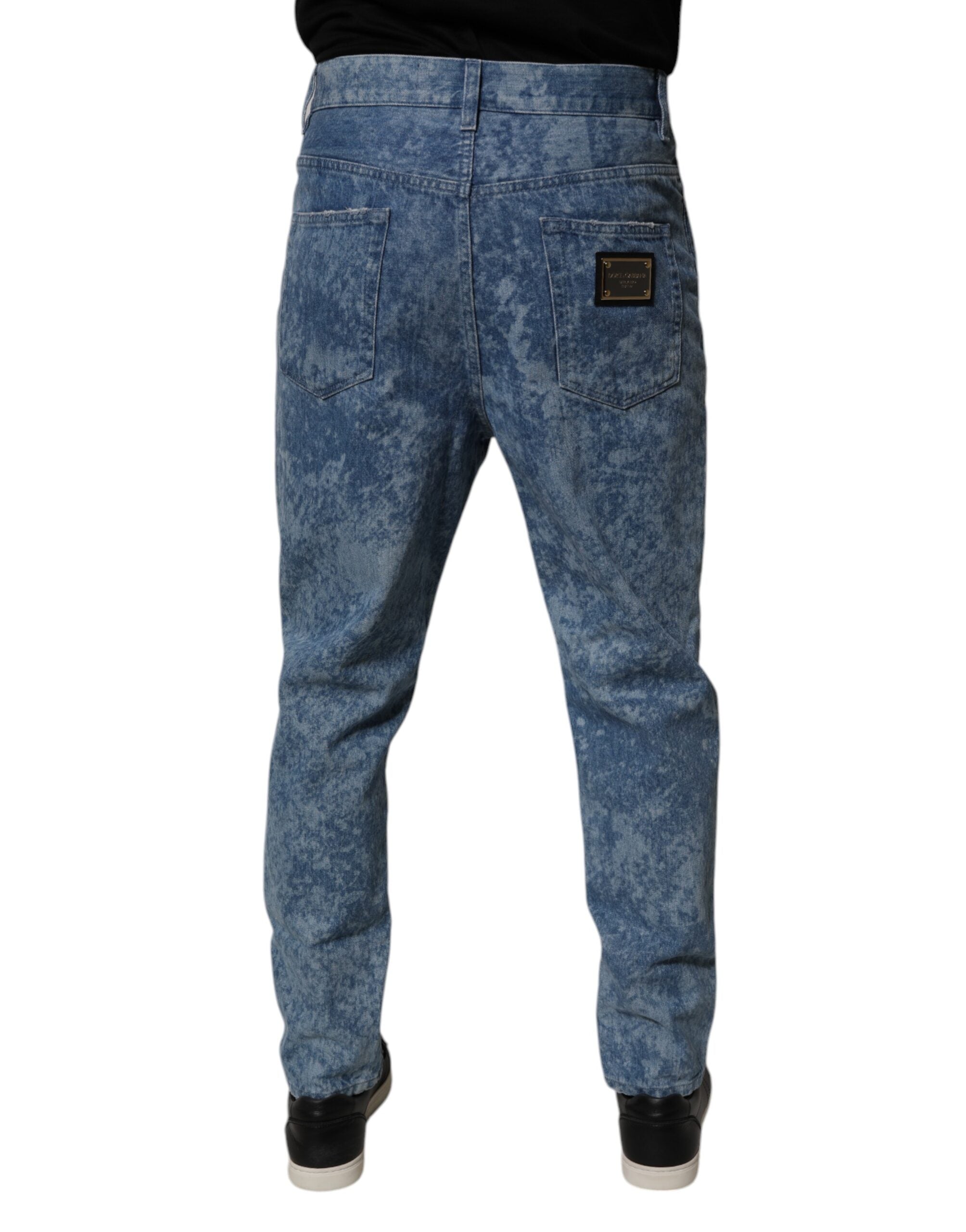Dolce & Gabbana Blaue Batik Baumwoll-Skinny-Herrenjeans