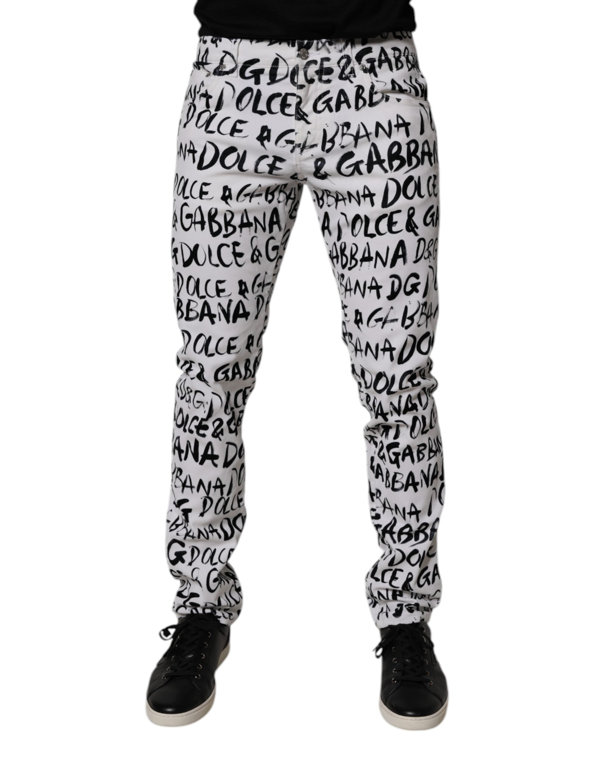 Dolce & Gabbana Weiße Baumwoll-Skinny-Jeans mit Logo-Print