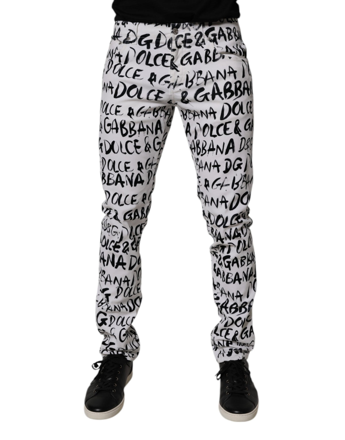 Dolce & Gabbana Weiße Baumwoll-Skinny-Jeans mit Logo-Print