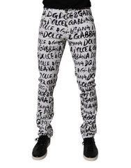 Dolce & Gabbana Weiße Baumwoll-Skinny-Jeans mit Logo-Print