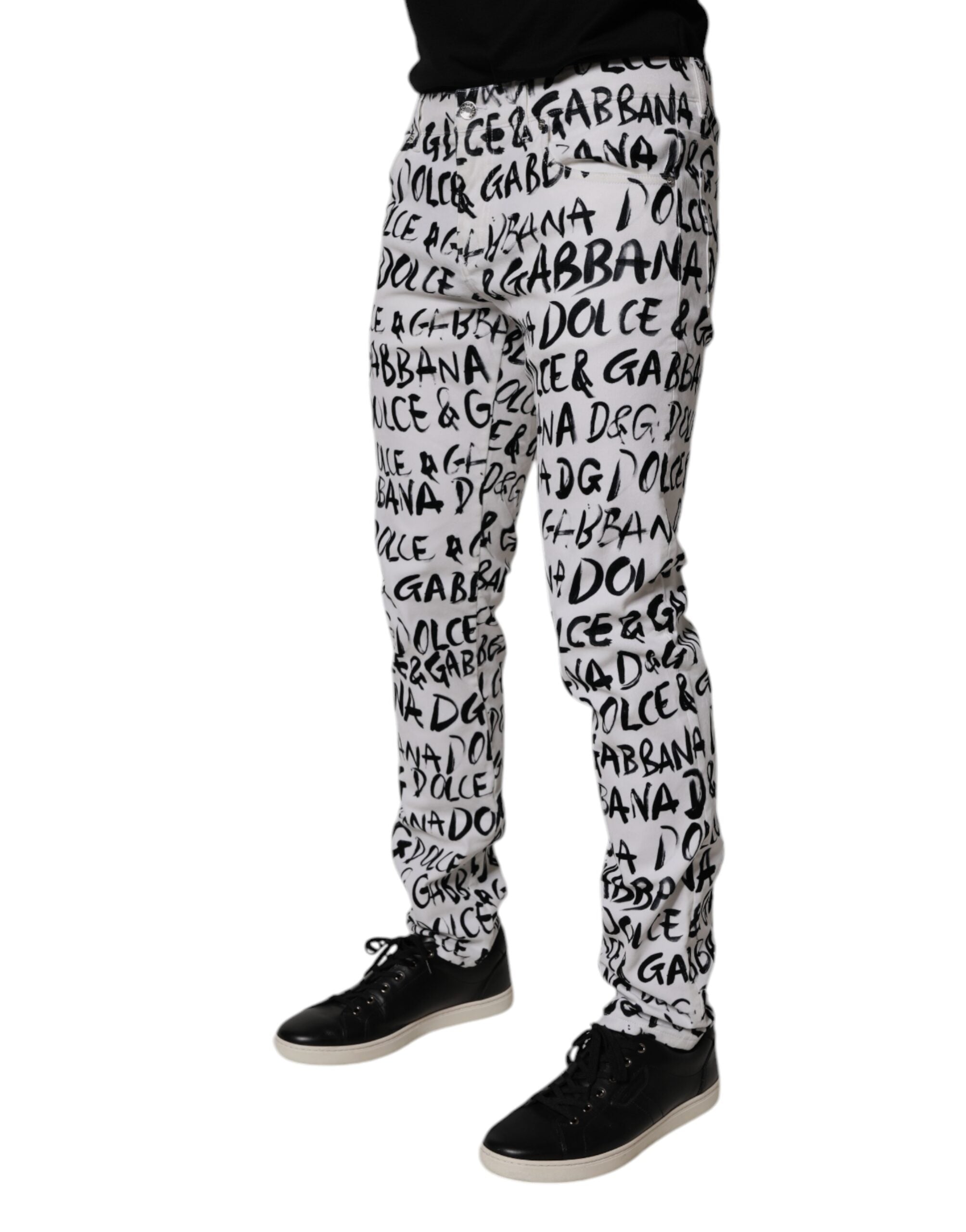 Dolce & Gabbana Weiße Baumwoll-Skinny-Jeans mit Logo-Print