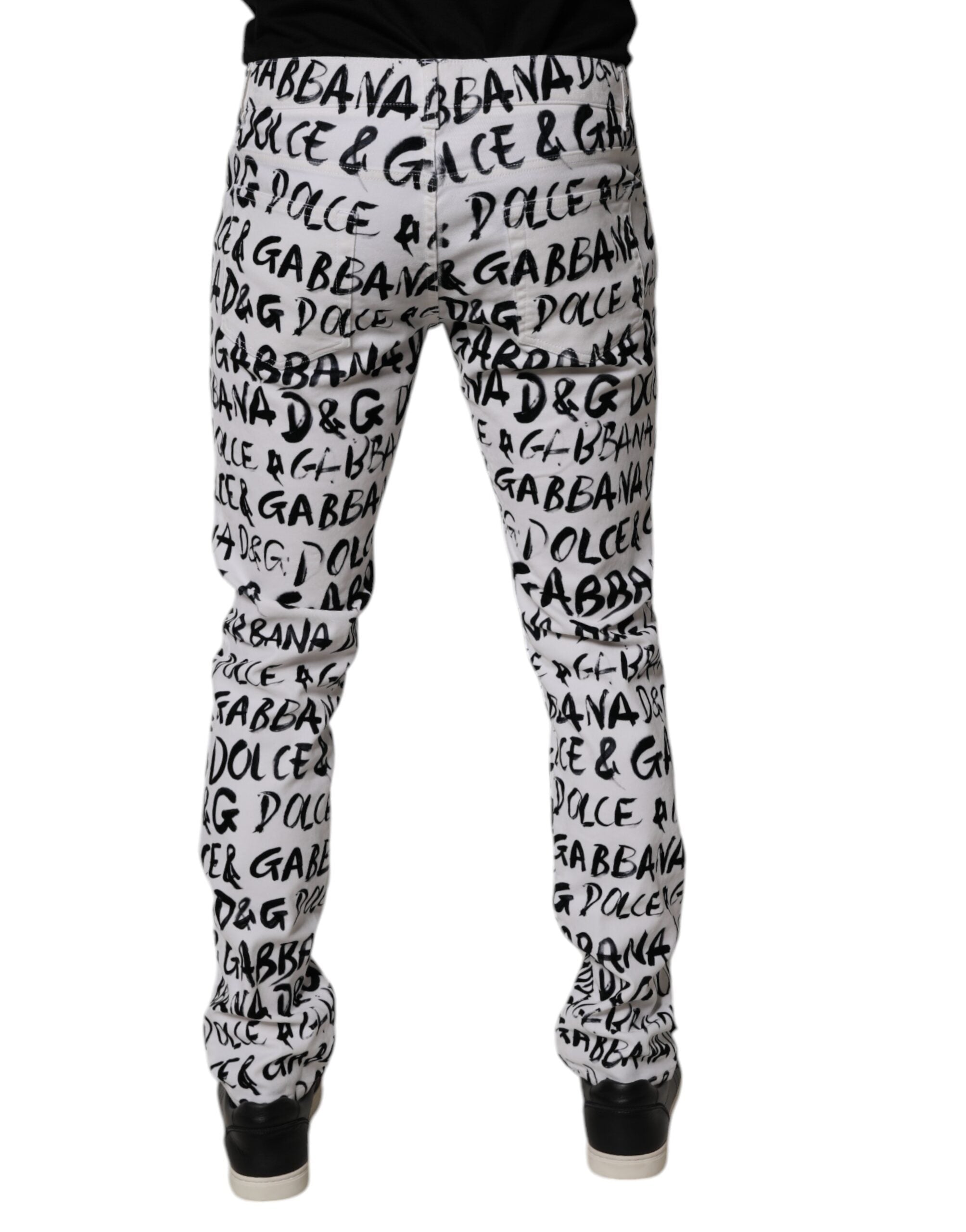 Dolce & Gabbana Weiße Baumwoll-Skinny-Jeans mit Logo-Print