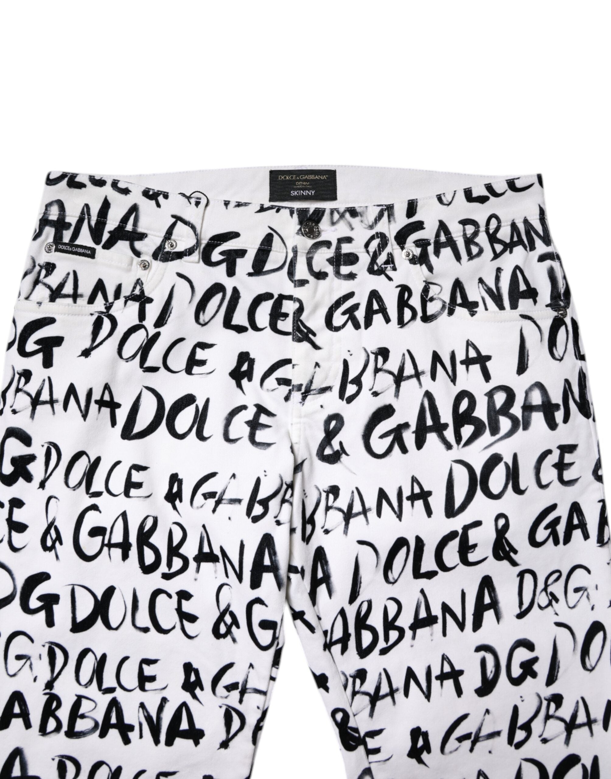 Dolce & Gabbana Weiße Baumwoll-Skinny-Jeans mit Logo-Print