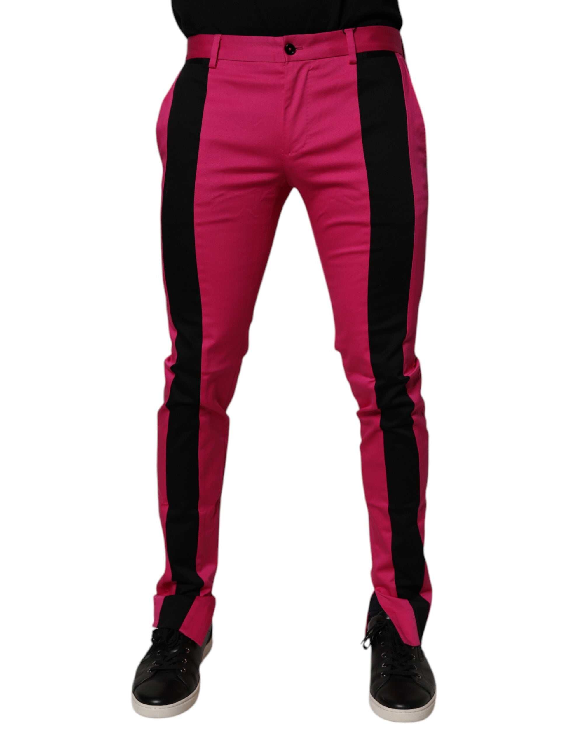 Dolce & Gabbana Pink Black Stripe Slim Fit Herren Anzughose