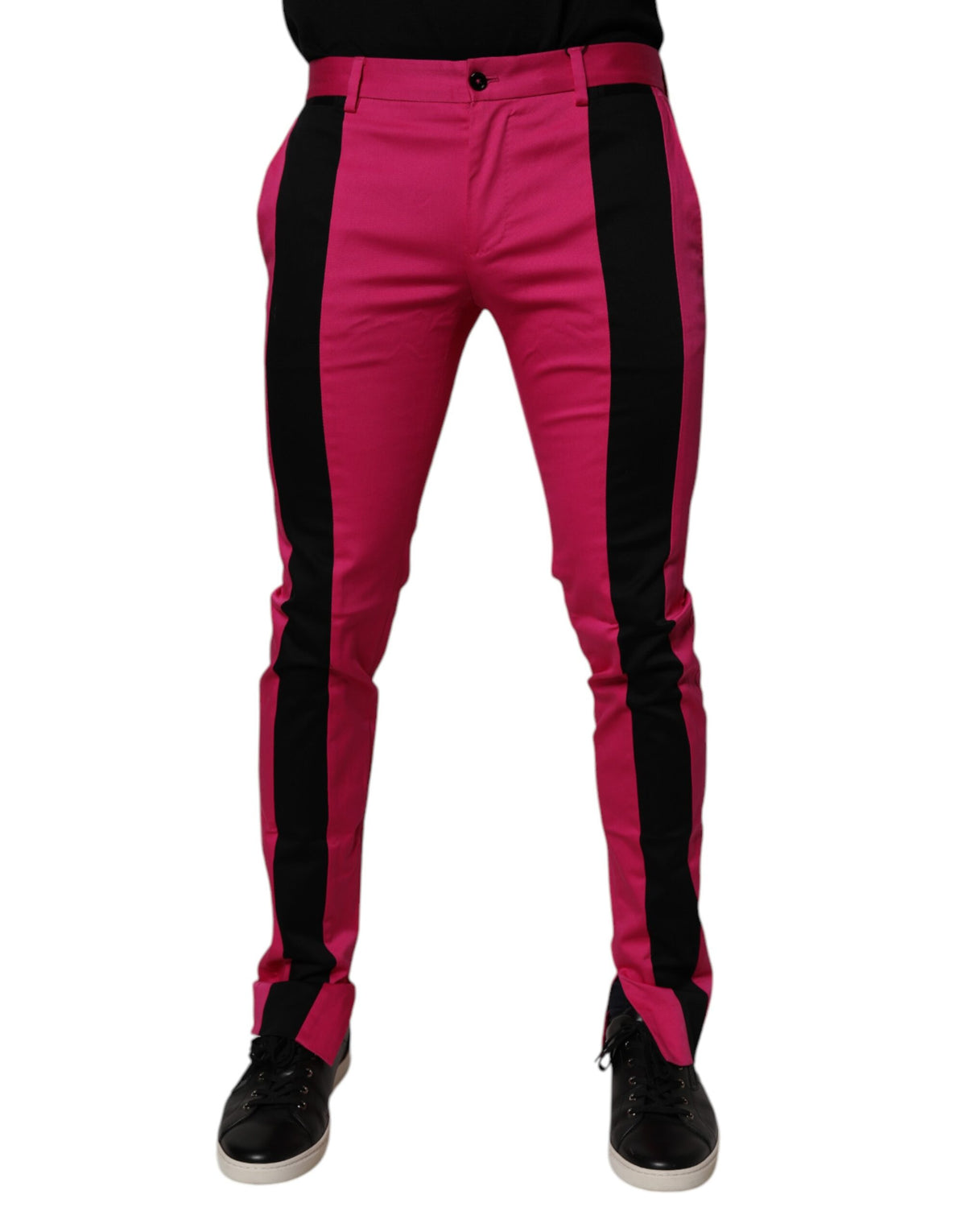 Dolce & Gabbana Pink Black Stripe Slim Fit Herren Anzughose