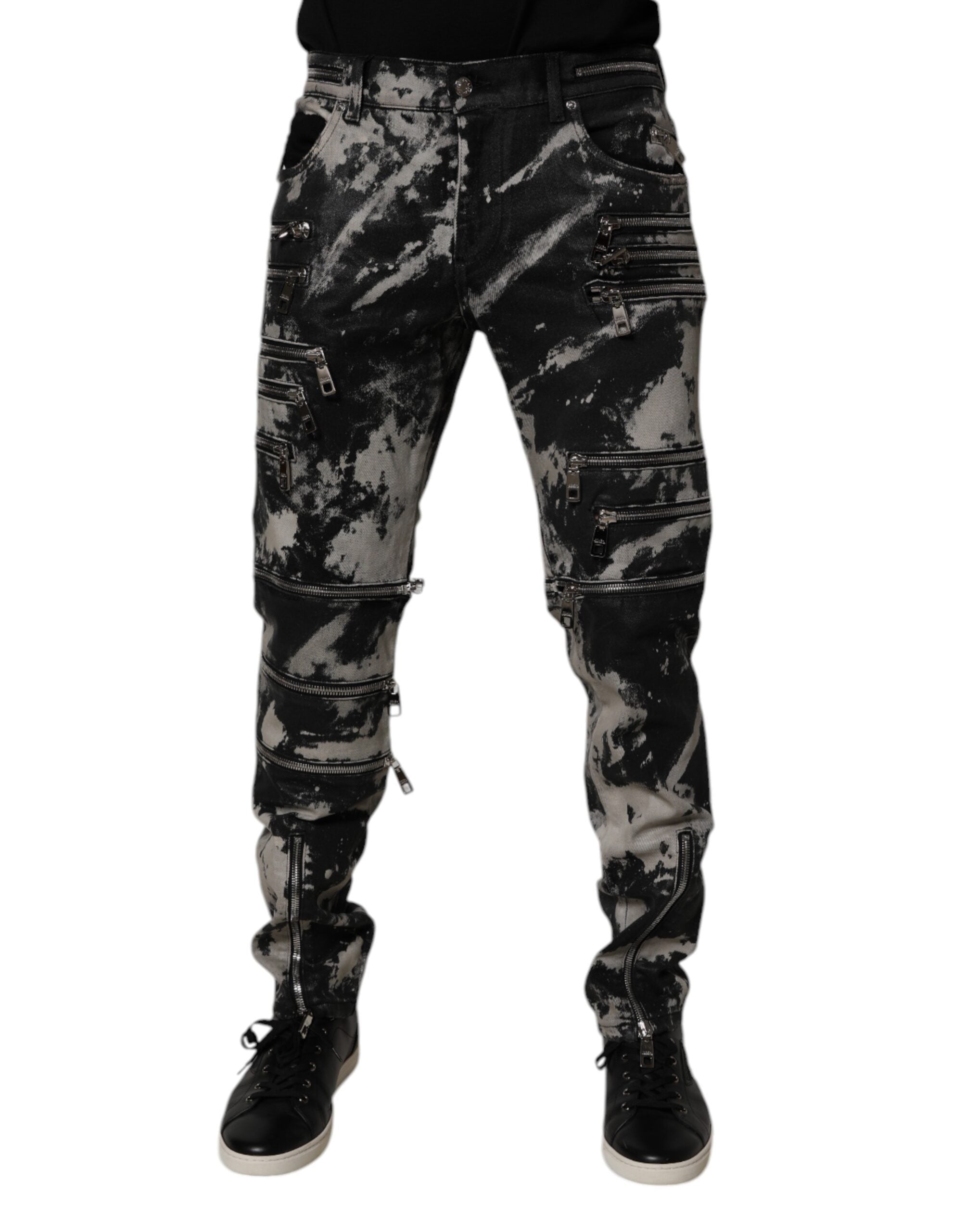 Dolce & Gabbana Schwarze Tie-Dye Baumwoll-Skinny-Jeans mit Reißverschluss