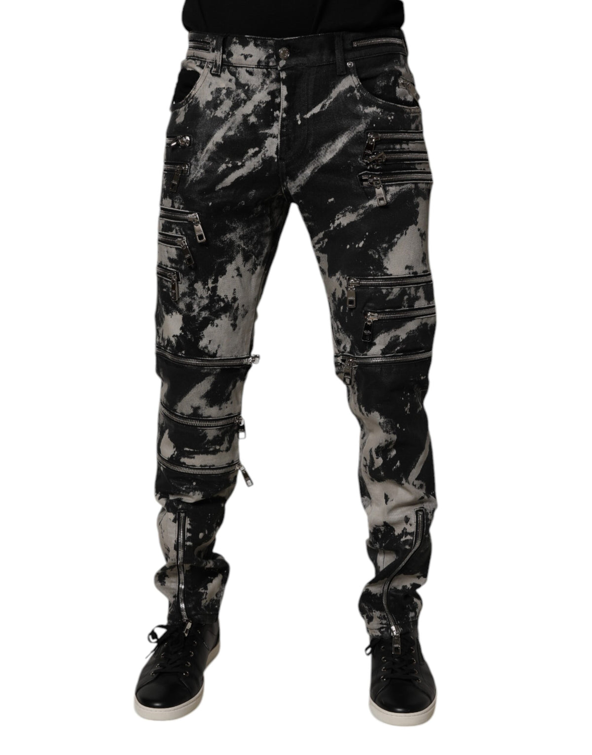Dolce & Gabbana Schwarze Tie-Dye Baumwoll-Skinny-Jeans mit Reißverschluss