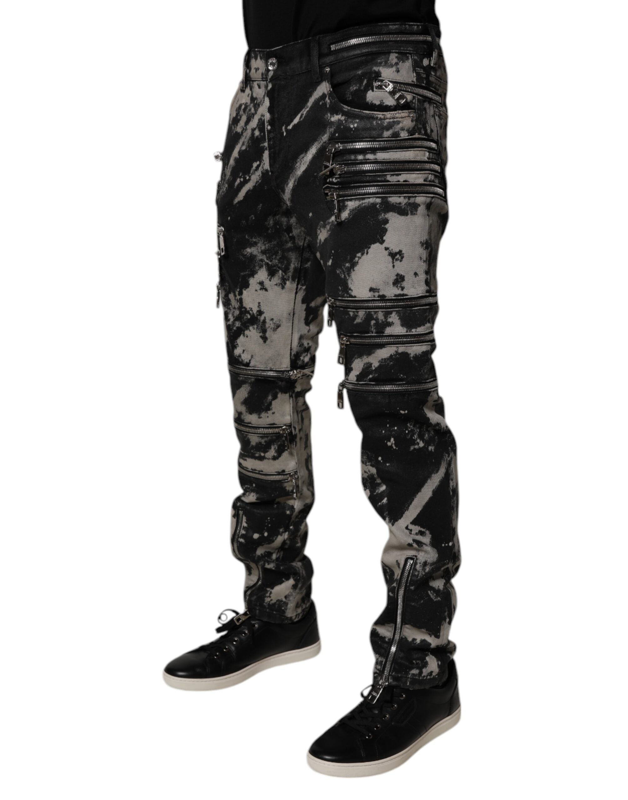 Dolce & Gabbana Schwarze Tie-Dye Baumwoll-Skinny-Jeans mit Reißverschluss