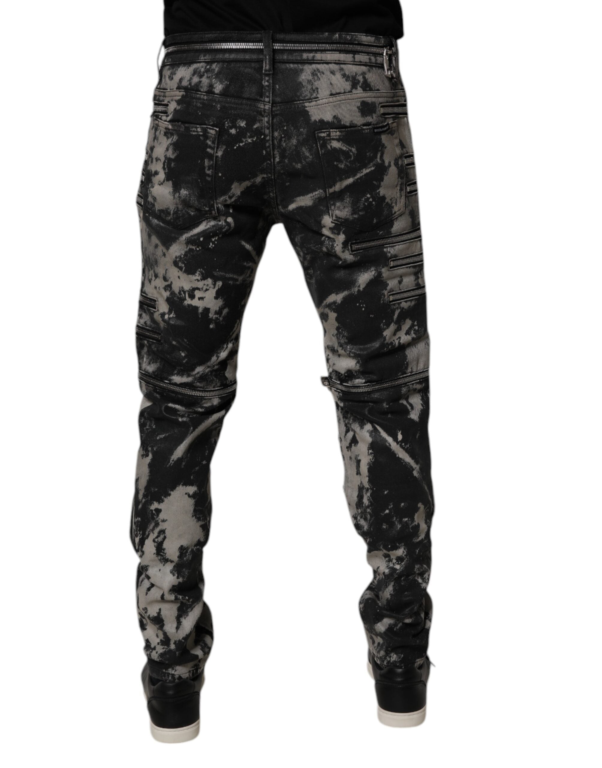 Dolce & Gabbana Schwarze Tie-Dye Baumwoll-Skinny-Jeans mit Reißverschluss