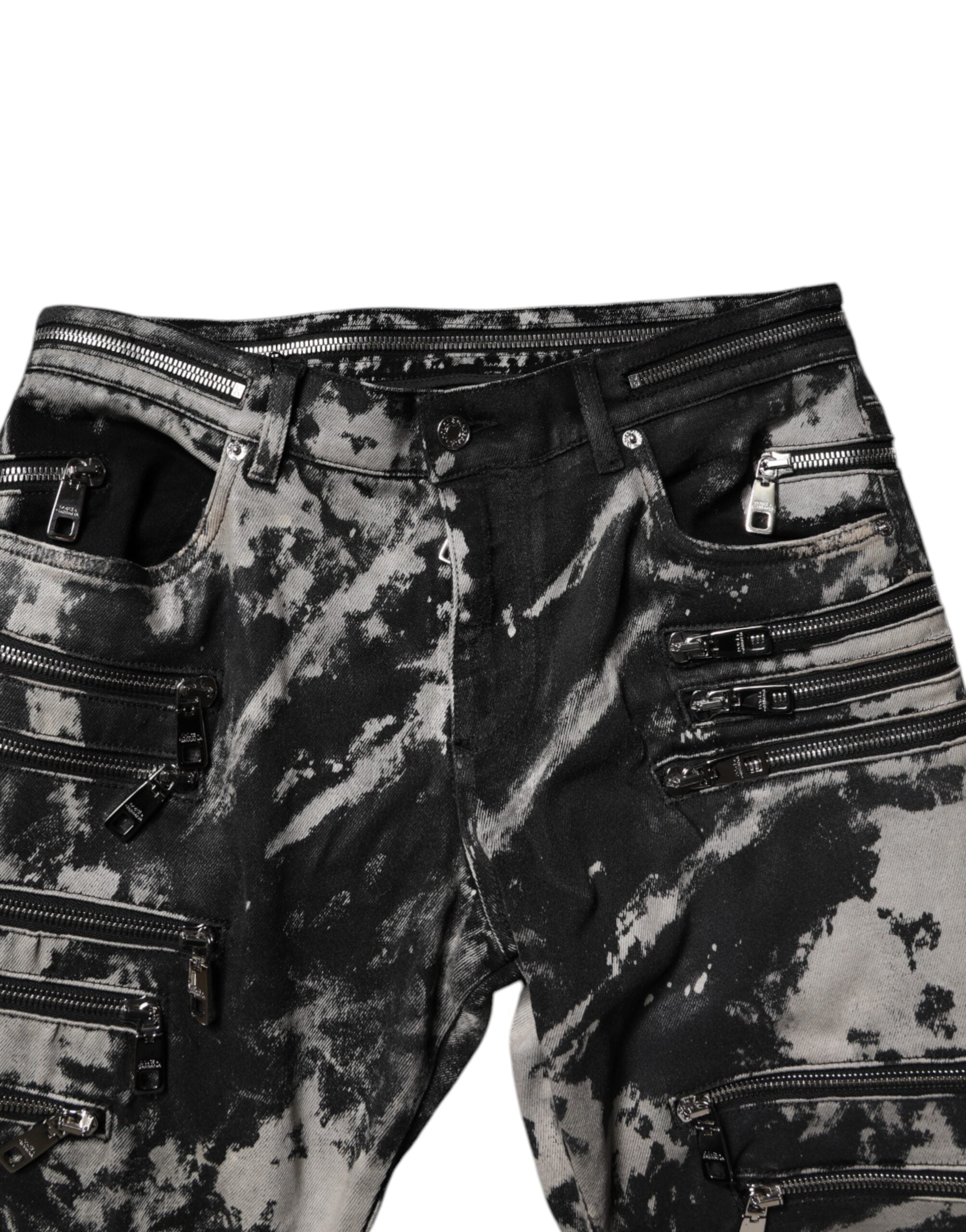 Dolce & Gabbana Schwarze Tie-Dye Baumwoll-Skinny-Jeans mit Reißverschluss