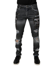 Dolce & Gabbana Dunkelgraue zerrissene Skinny Jeans aus Baumwolle