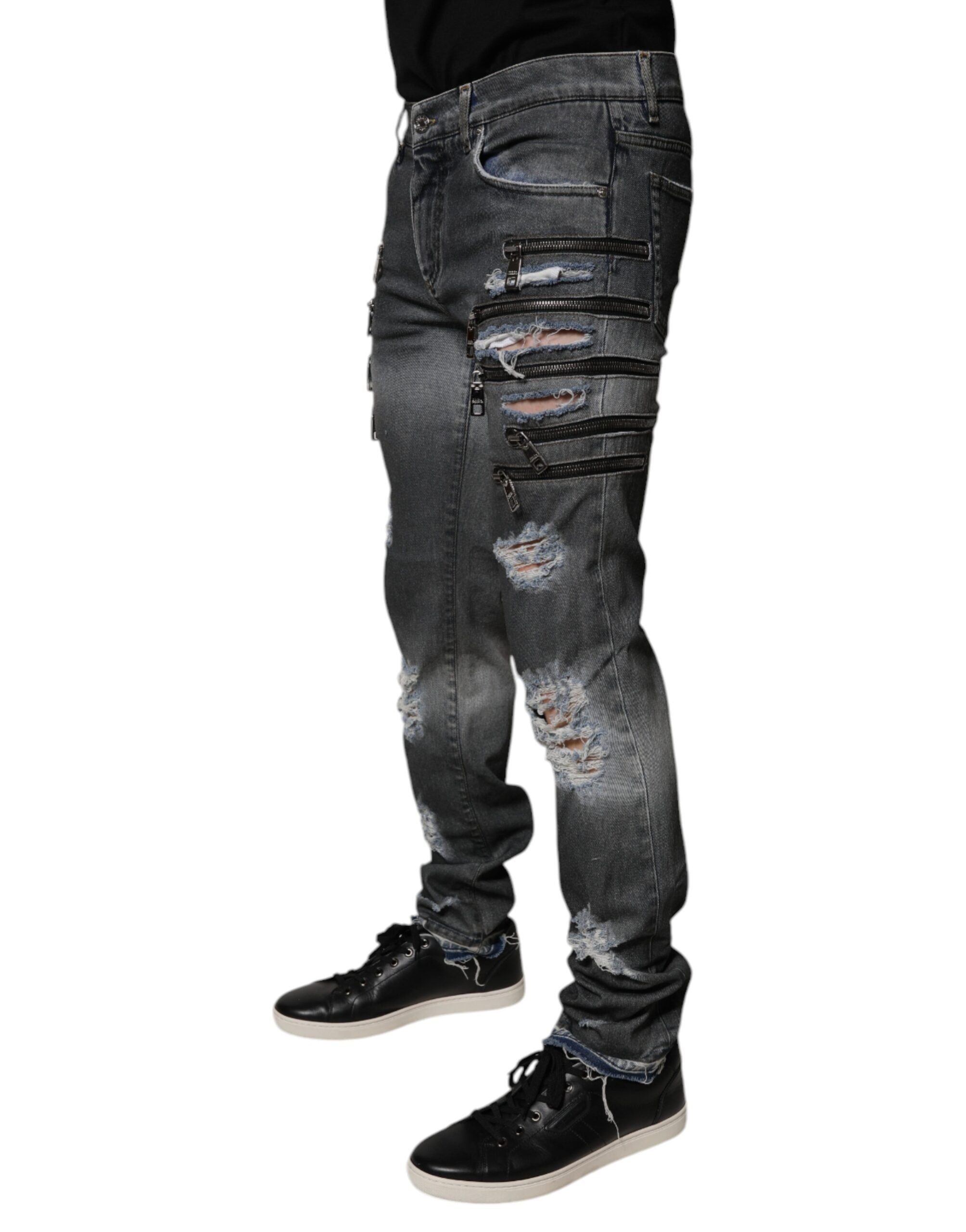 Dolce & Gabbana Dunkelgraue zerrissene Skinny Jeans aus Baumwolle
