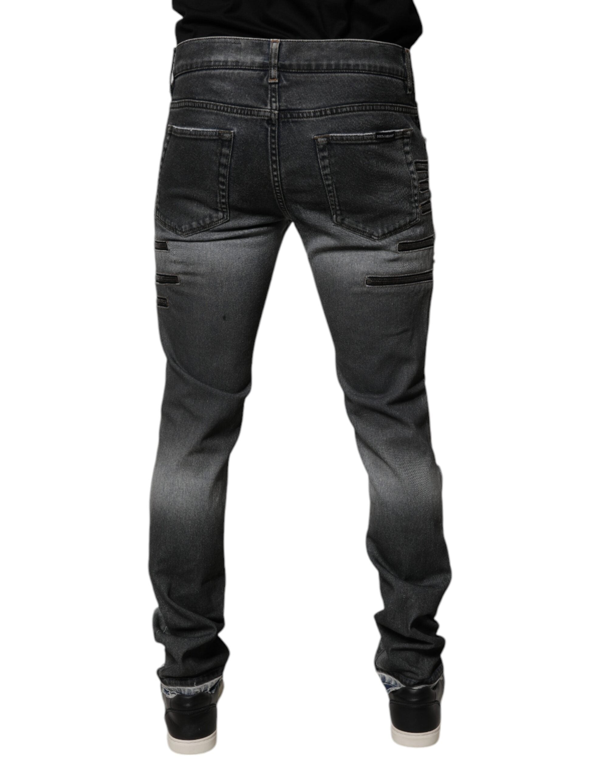 Dolce & Gabbana Dunkelgraue zerrissene Skinny Jeans aus Baumwolle