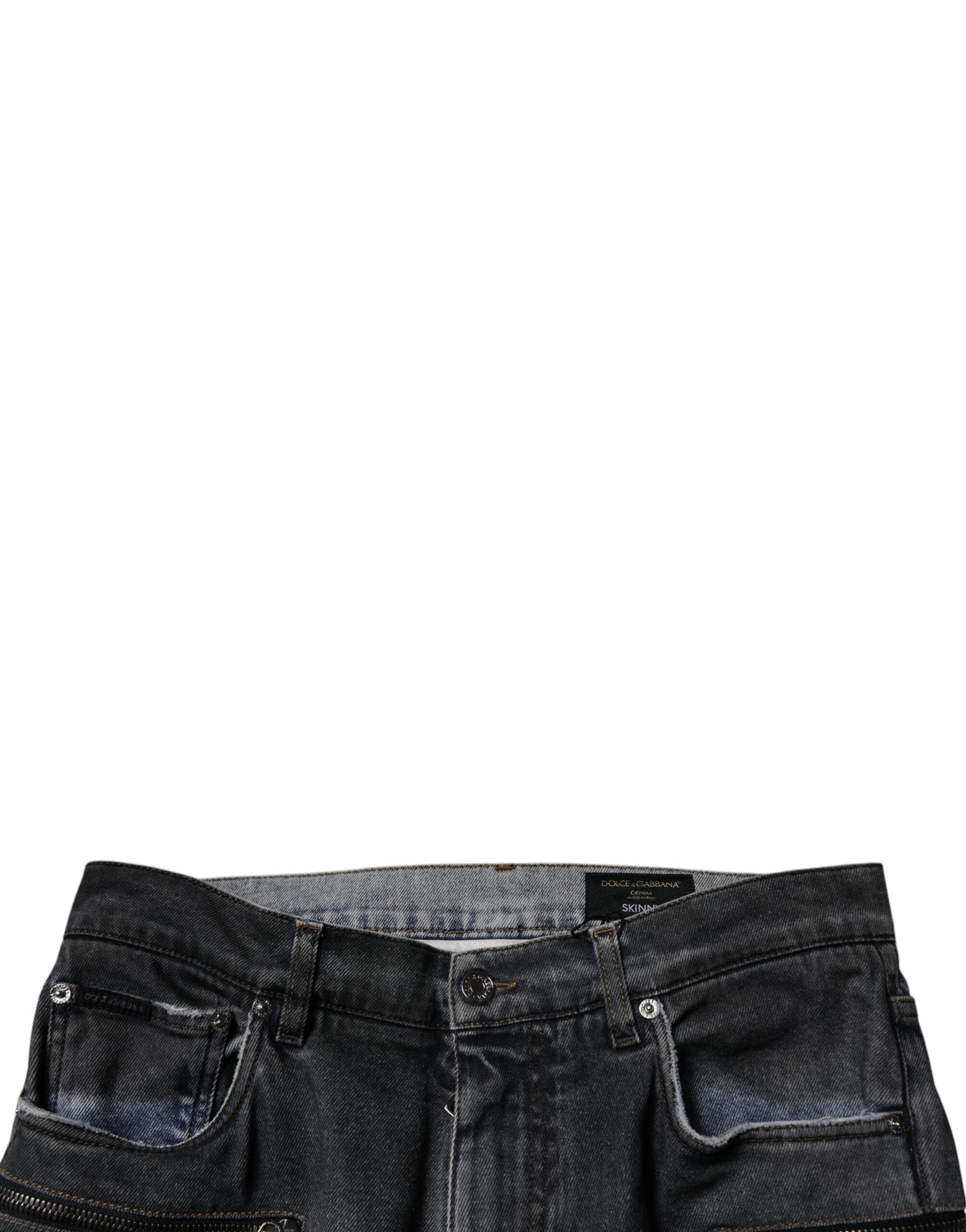 Dolce & Gabbana Dunkelgraue zerrissene Skinny Jeans aus Baumwolle