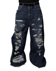 Dolce & Gabbana Dunkelblaue zerrissene Jeans mit weitem Bein für Herren