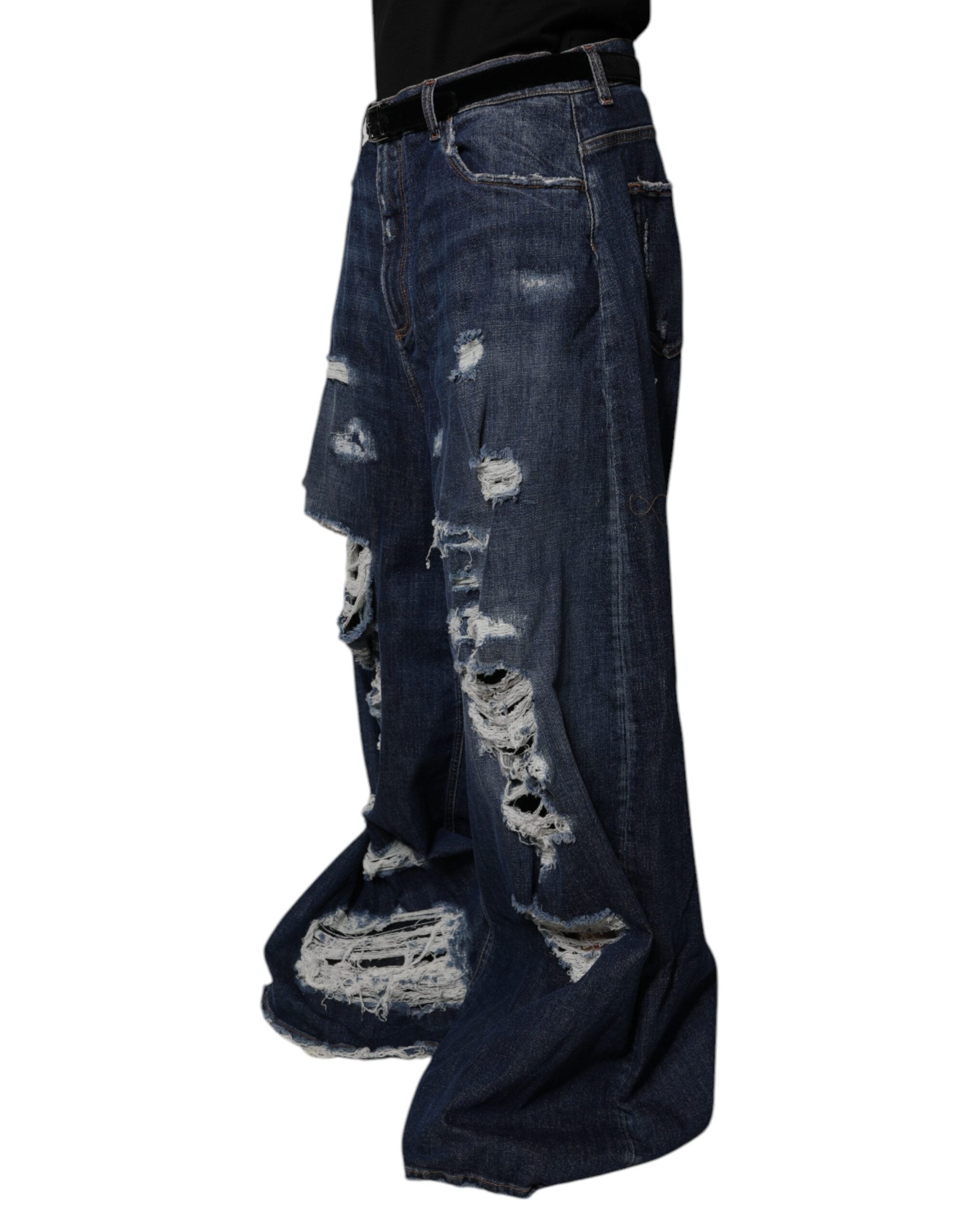 Dolce & Gabbana Dunkelblaue zerrissene Jeans mit weitem Bein für Herren