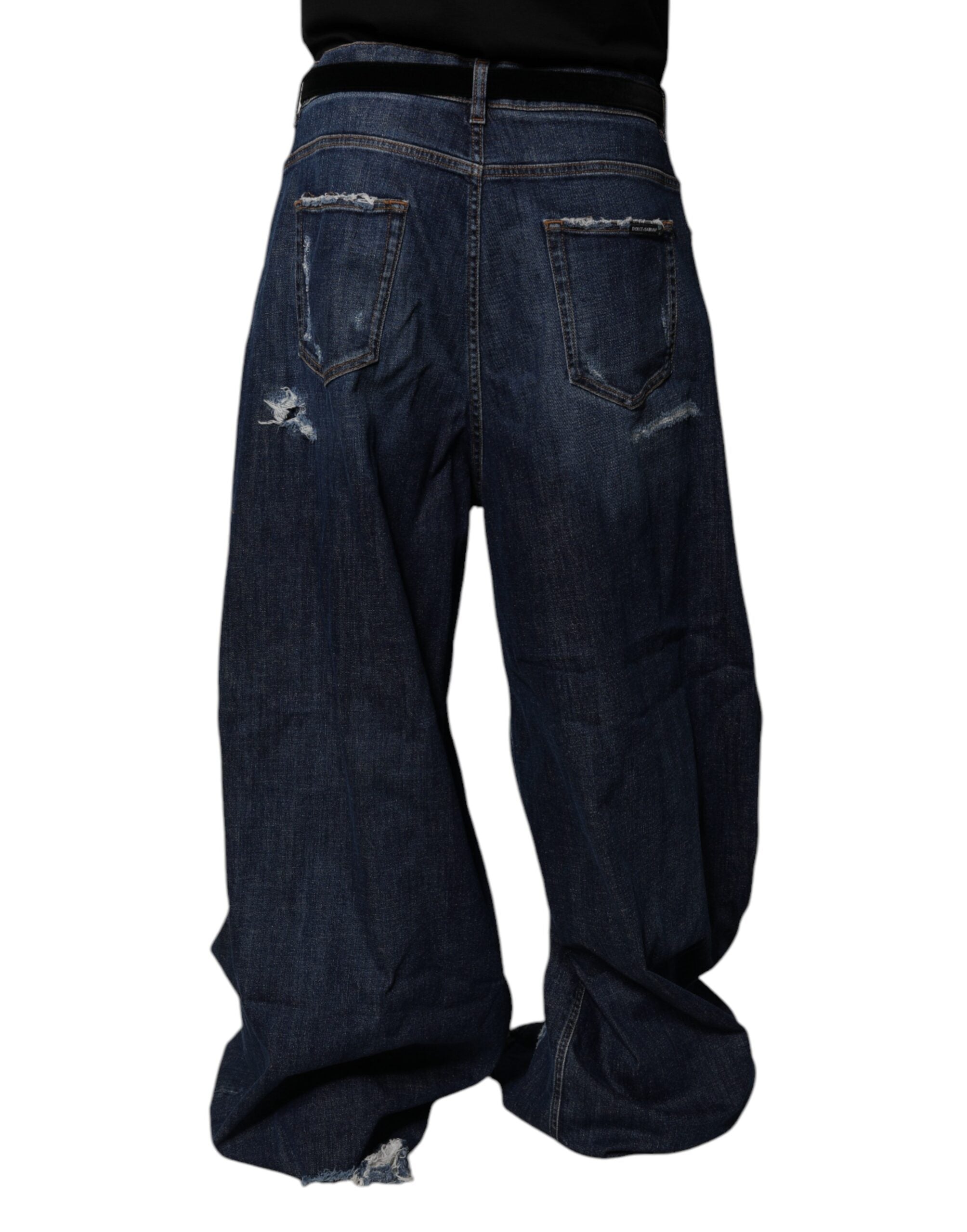 Dolce & Gabbana Dunkelblaue zerrissene Jeans mit weitem Bein für Herren
