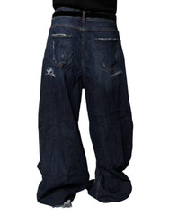 Dolce & Gabbana Dunkelblaue zerrissene Jeans mit weitem Bein für Herren