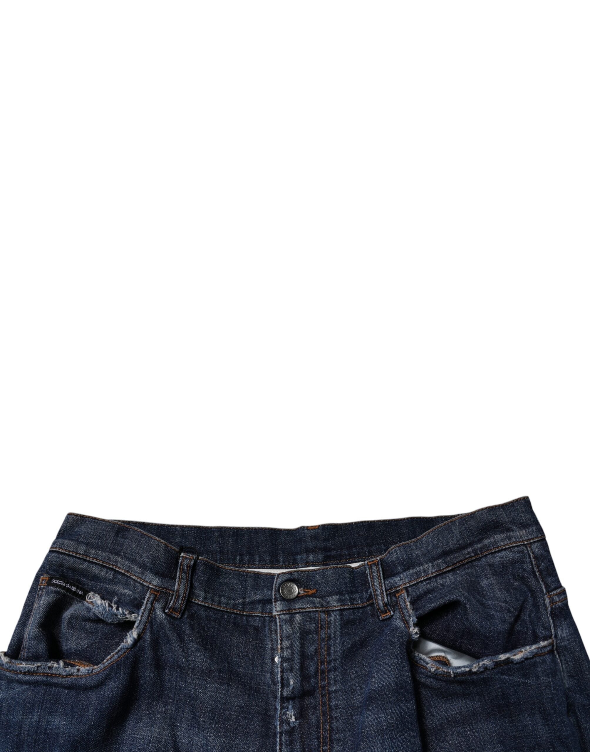Dolce & Gabbana Dunkelblaue zerrissene Jeans mit weitem Bein für Herren