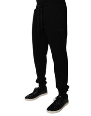 Dolce & Gabbana Schwarze Baumwolle Mid Waist Jogger-Sweatpants Hose