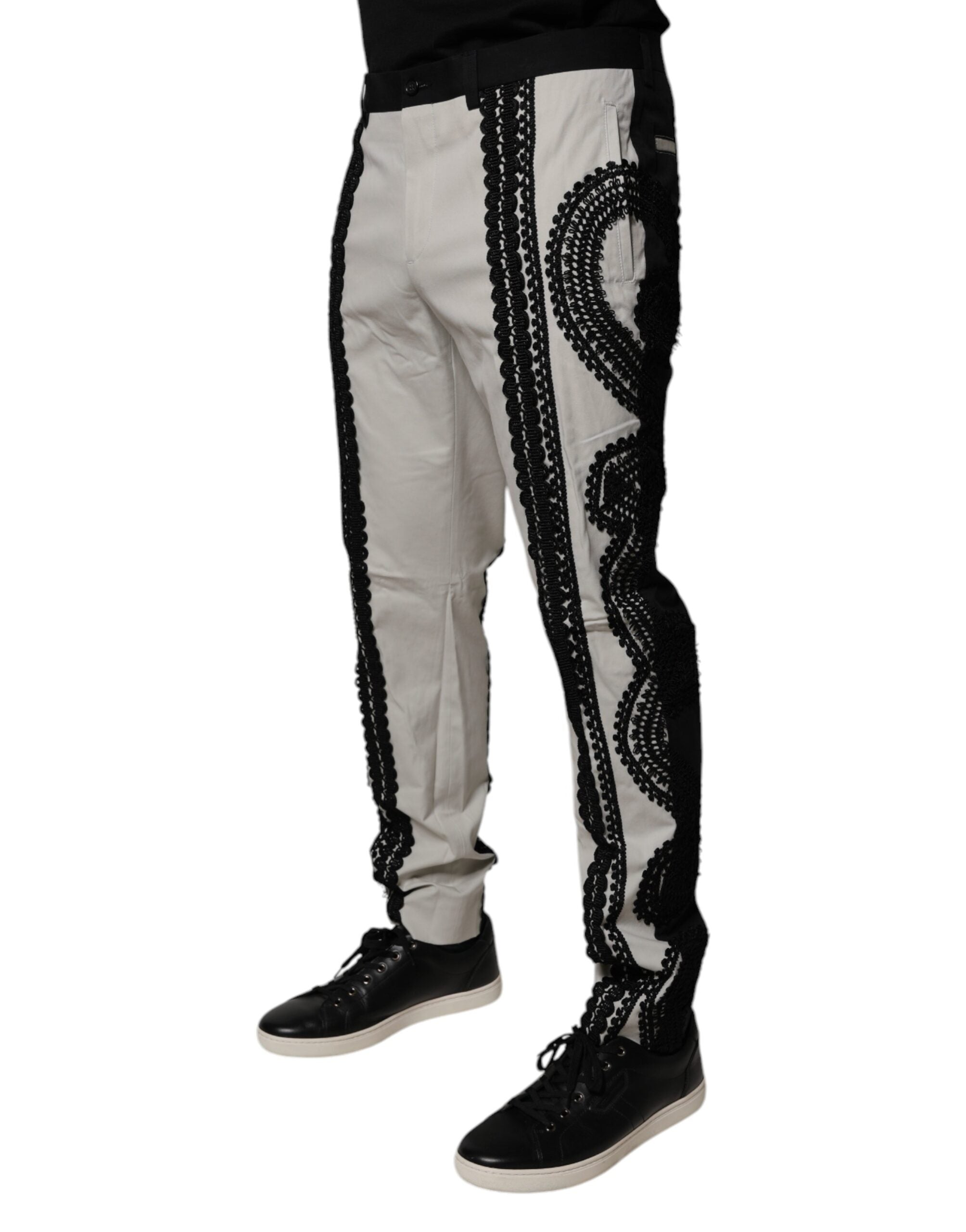 Dolce & Gabbana Weiße Spitzenborte Mid Waist Hose Elegant