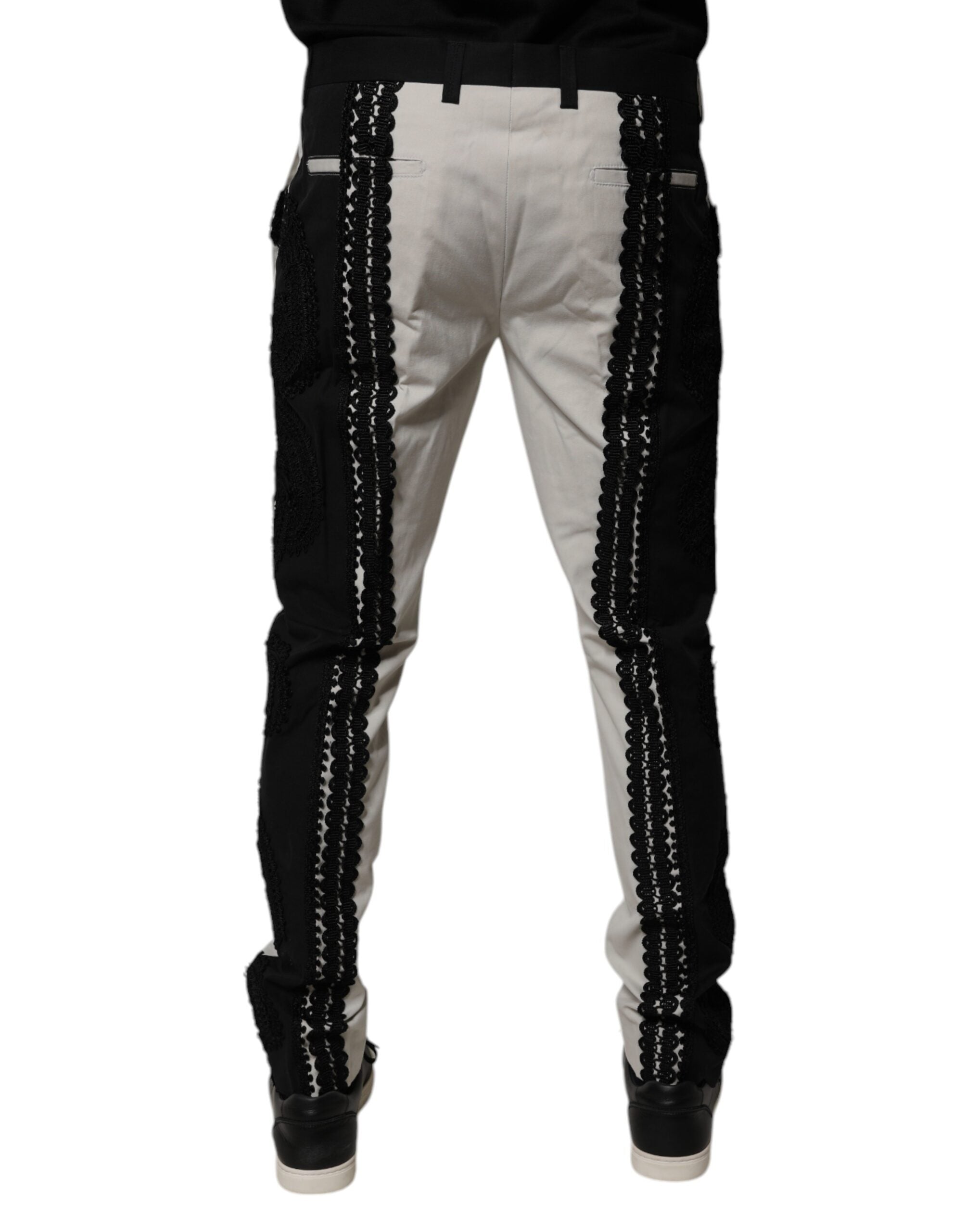 Dolce & Gabbana Weiße Spitzenborte Mid Waist Hose Elegant