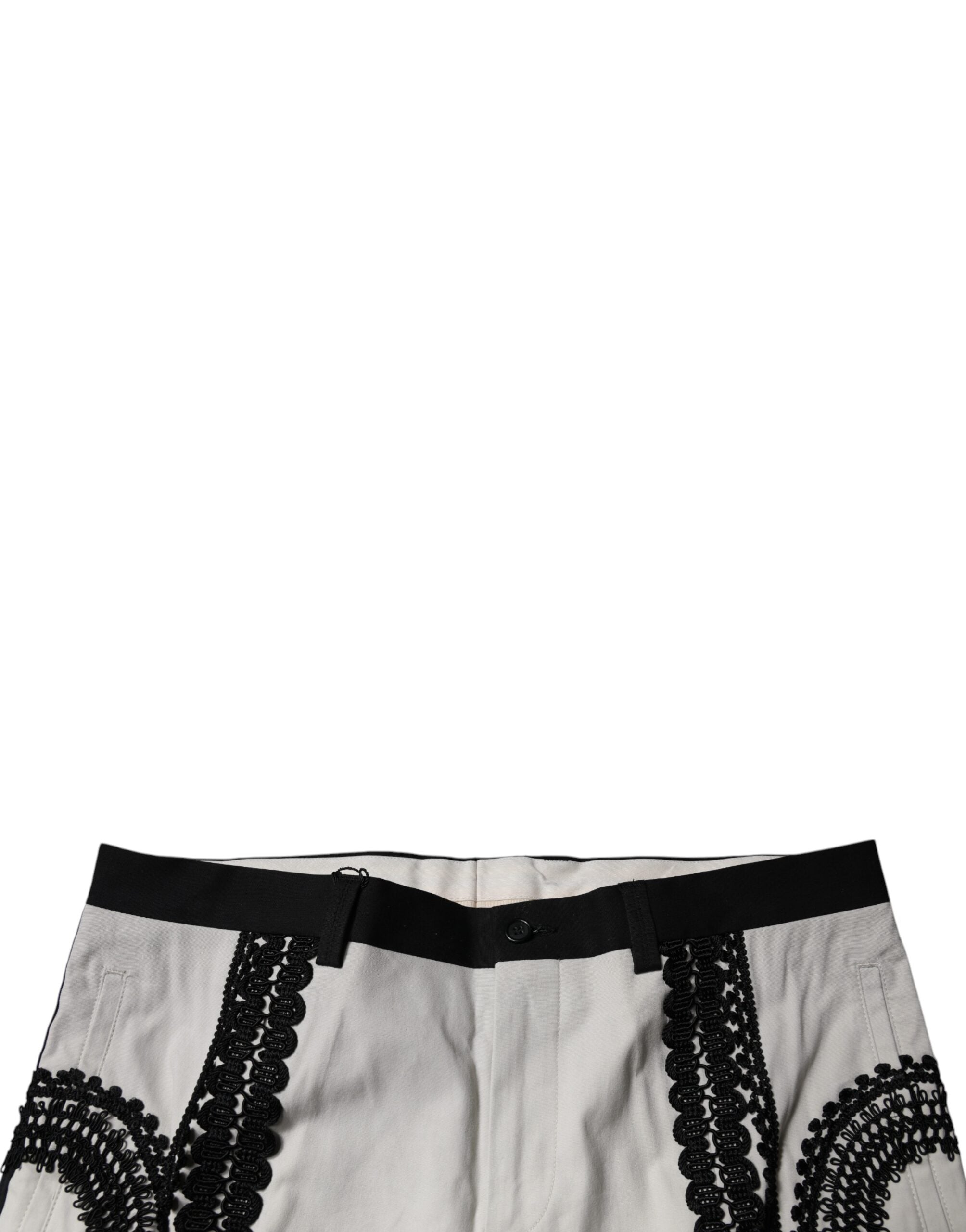 Dolce & Gabbana Weiße Spitzenborte Mid Waist Hose Elegant