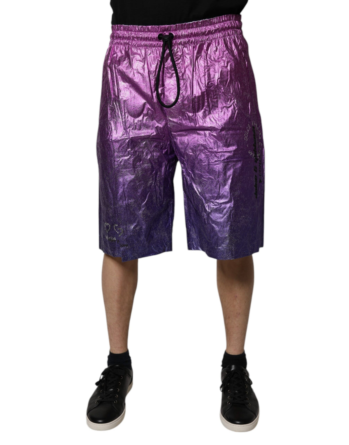 Dolce & Gabbana Metallic Rosa-Violett Zweifarbige Bermuda-Shorts