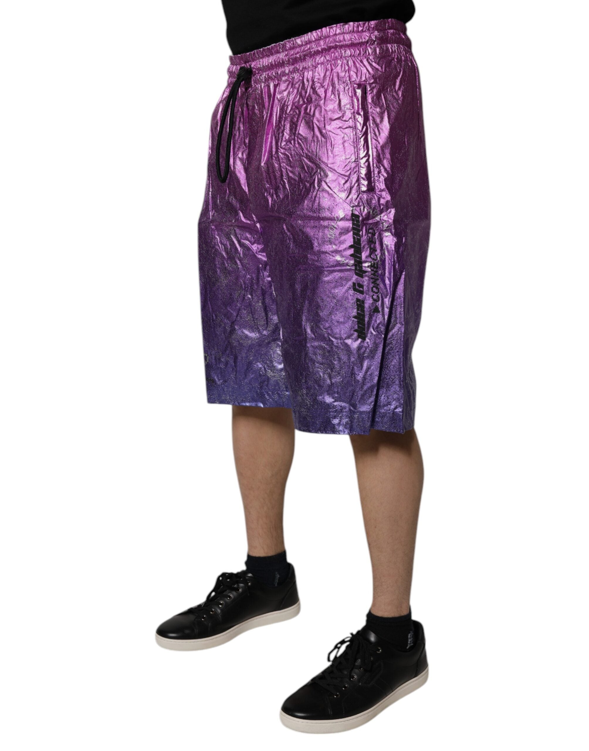 Dolce & Gabbana Metallic Rosa-Violett Zweifarbige Bermuda-Shorts
