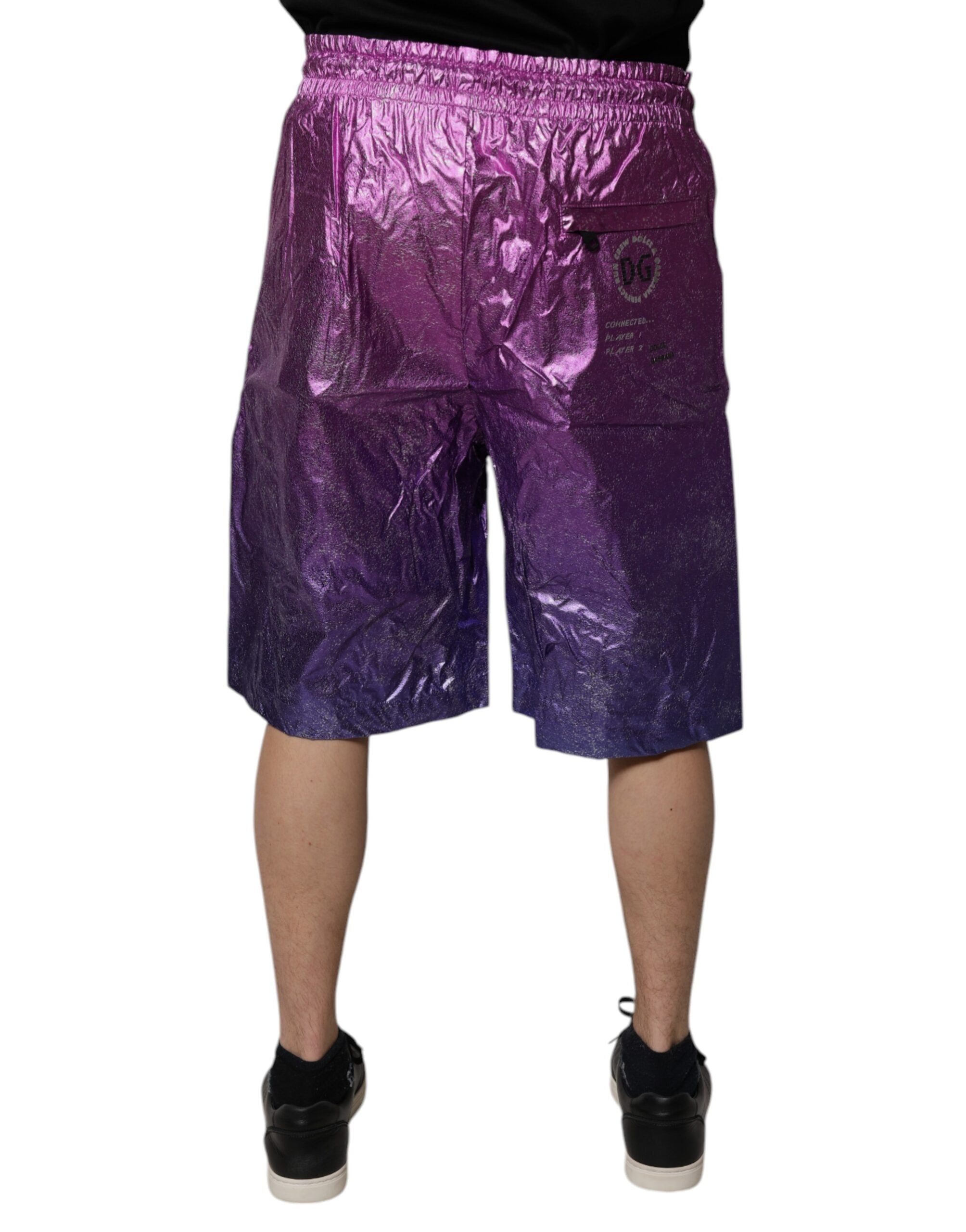 Dolce & Gabbana Metallic Rosa-Violett Zweifarbige Bermuda-Shorts