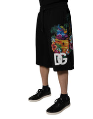 Dolce & Gabbana Schwarze Bermuda-Shorts aus Baumwolle mit Logo und Blumenprint