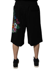 Dolce & Gabbana Schwarze Bermuda-Shorts aus Baumwolle mit Logo und Blumenprint