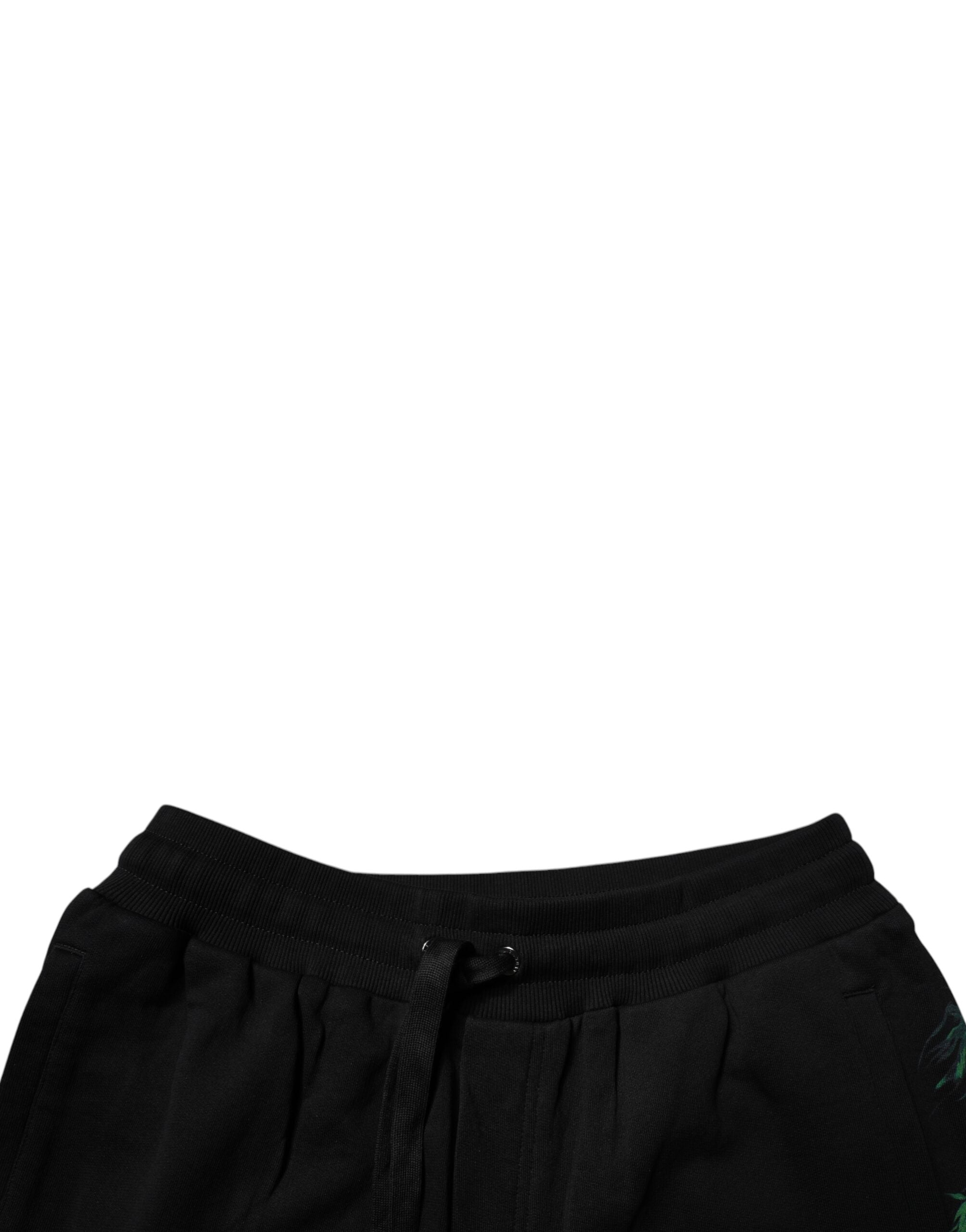 Dolce & Gabbana Schwarze Bermuda-Shorts aus Baumwolle mit Logo und Blumenprint