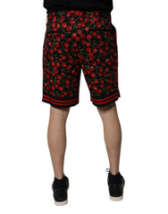 Dolce & Gabbana Zwarte Rode Bermuda Katoenen Short met Kersdessin