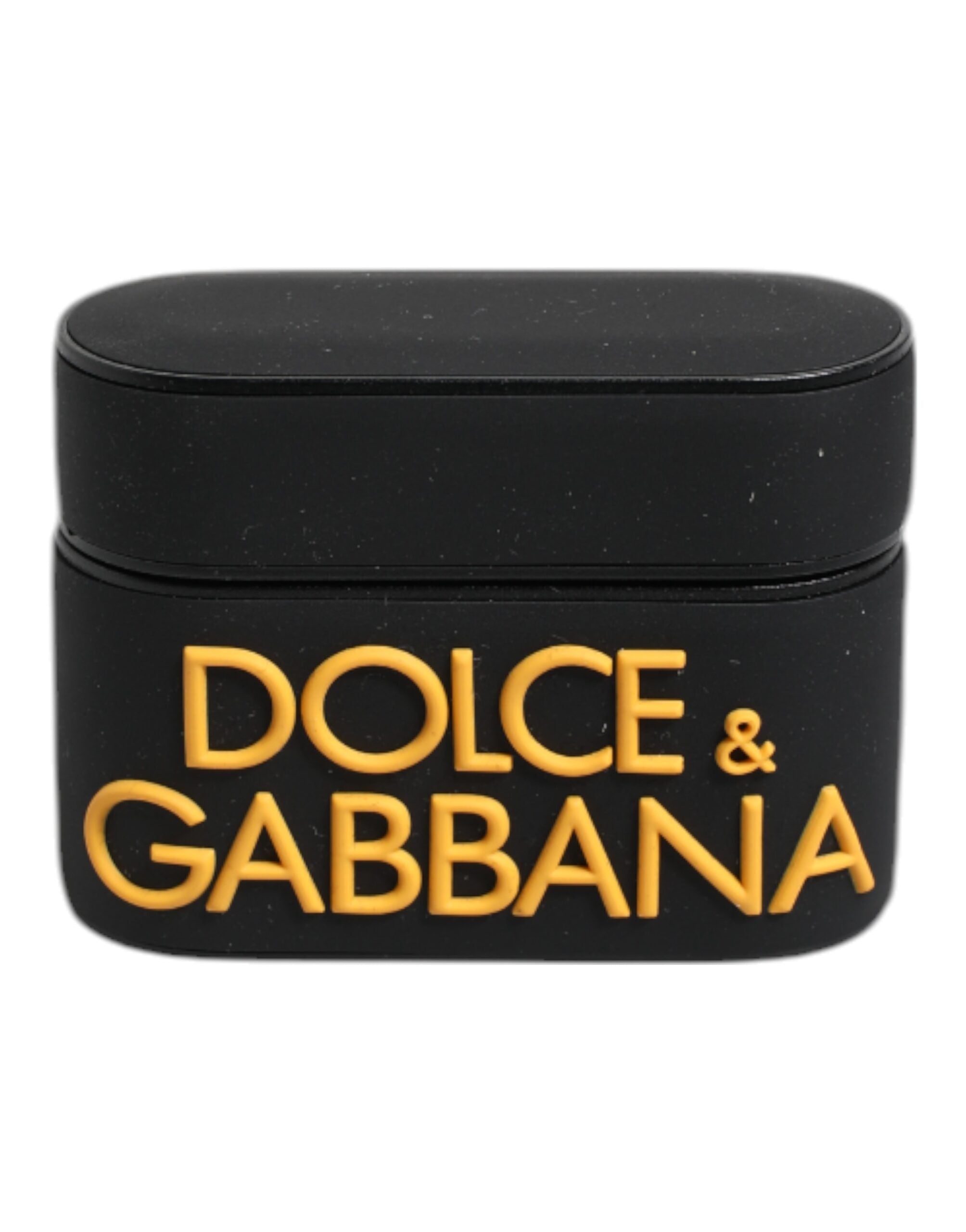 Dolce & Gabbana Schwarzes gelbes Silikon-AirPods-Case mit geprägtem Logo
