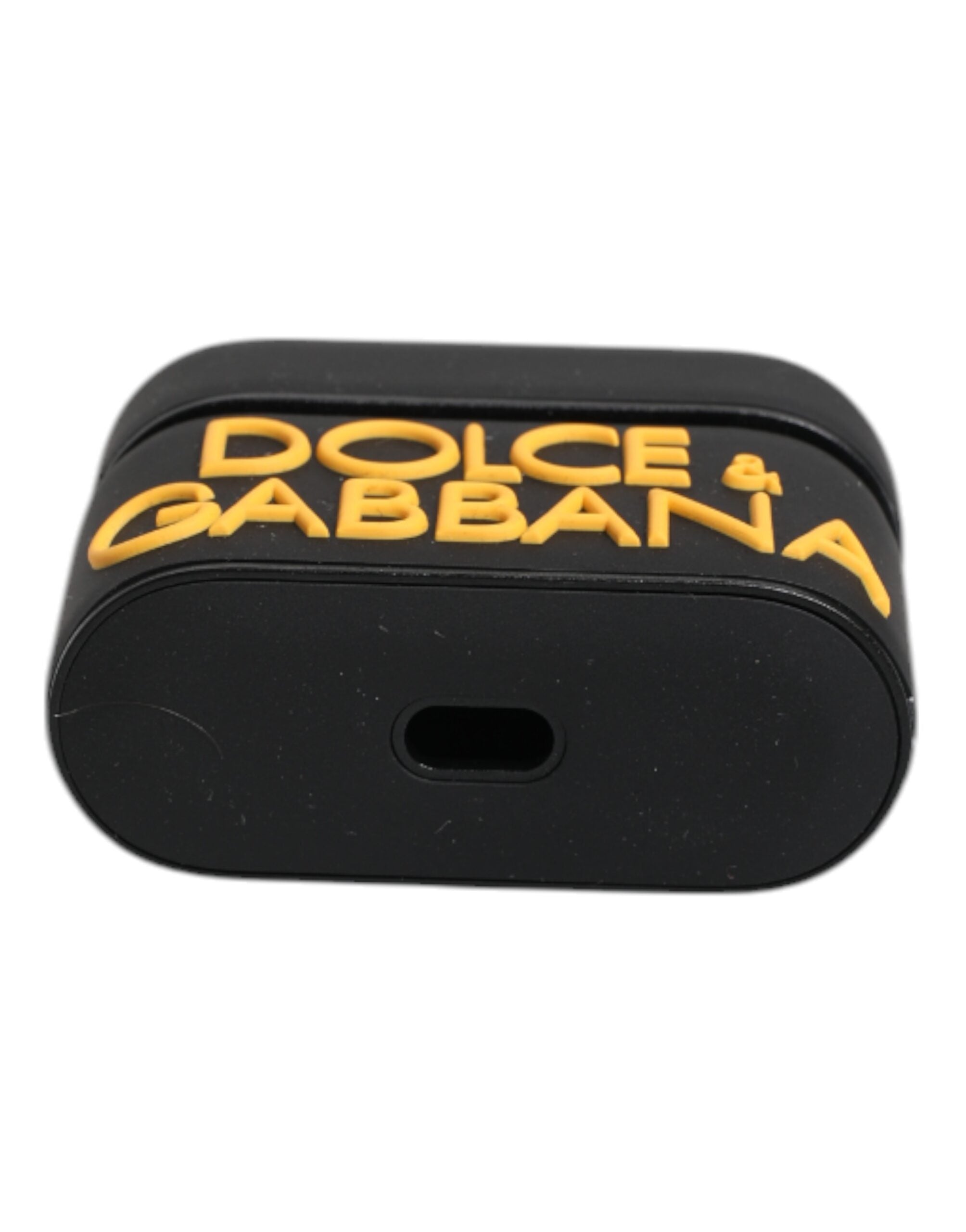 Dolce & Gabbana Schwarzes gelbes Silikon-AirPods-Case mit geprägtem Logo