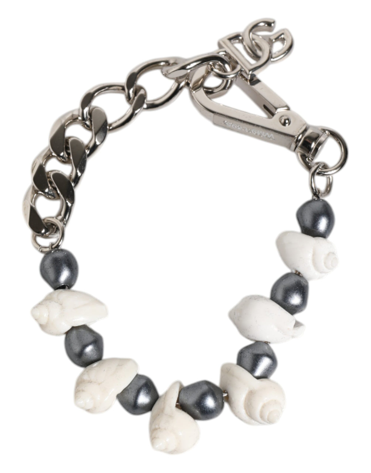 Dolce & Gabbana Zilverkleurige Messing Kralen Schelp DG Logo Hanger Armband