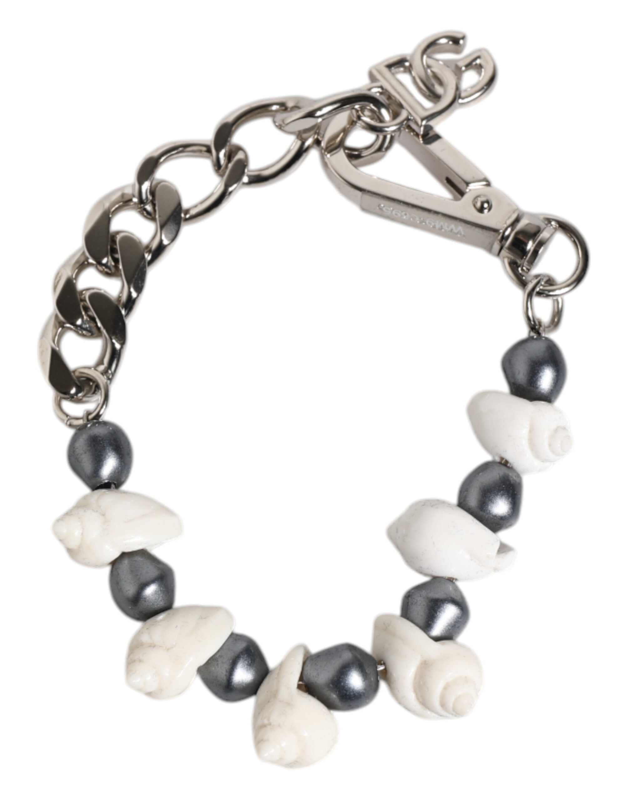 Dolce & Gabbana Zilverkleurige Messing Kralen Schelp DG Logo Hanger Armband