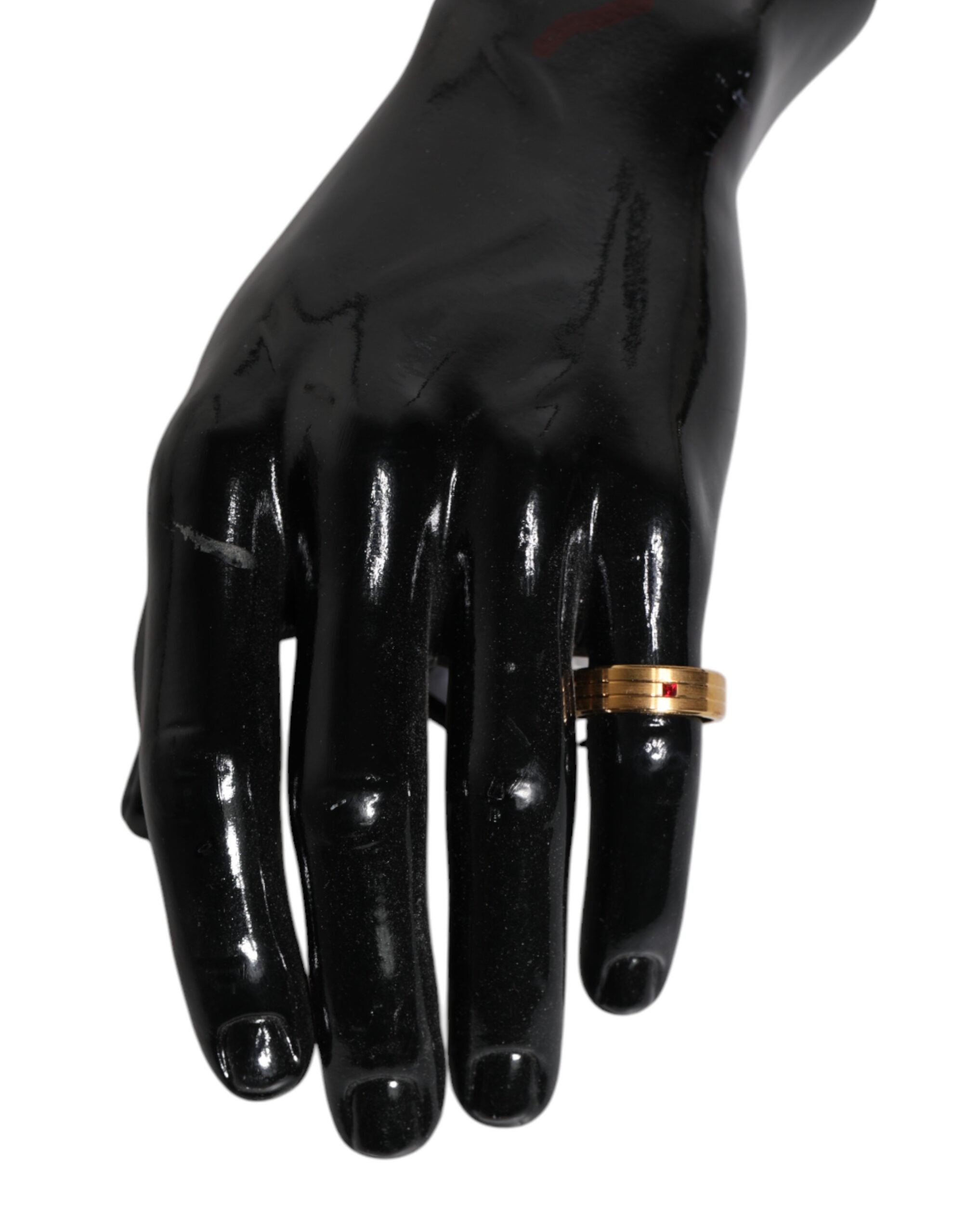 Dolce & Gabbana Vergulde Messing Ring met Rode Kristallen en DG Logo