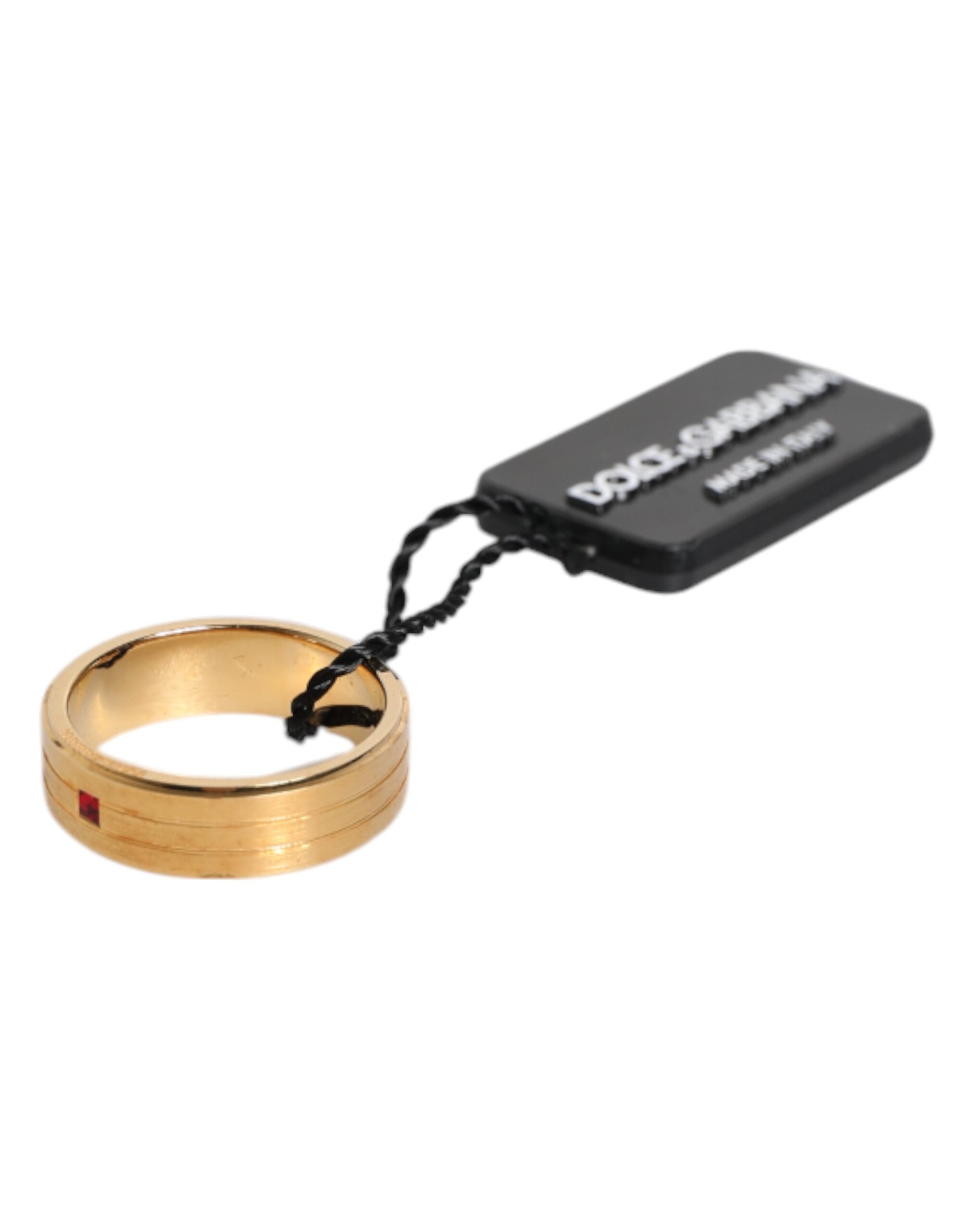 Dolce & Gabbana Vergulde Messing Rode Kristallen DG Logo Ring